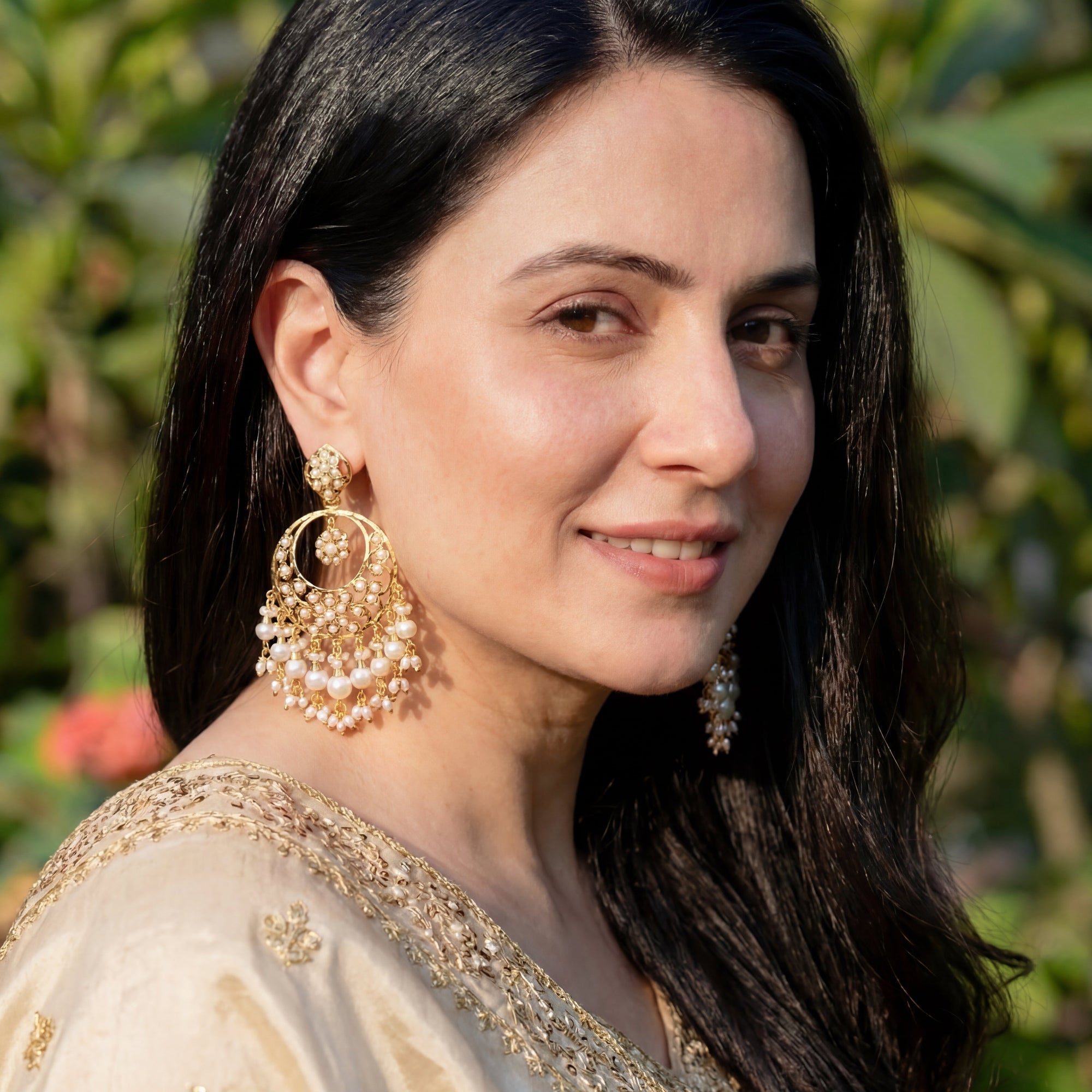 Exquisite Gold Plated Jadau Chandbali Earrings | Freshwater Pearls ER 490