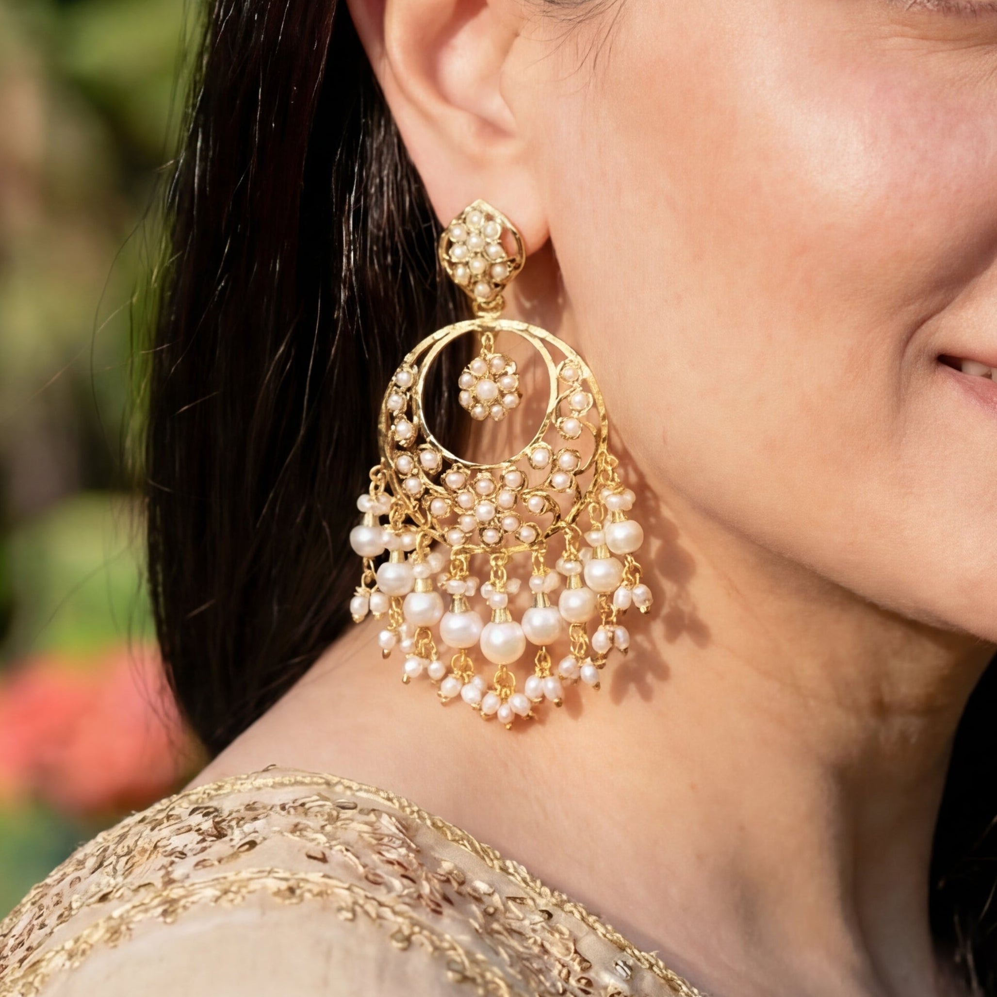 Exquisite Gold Plated Jadau Chandbali Earrings | Freshwater Pearls ER 490