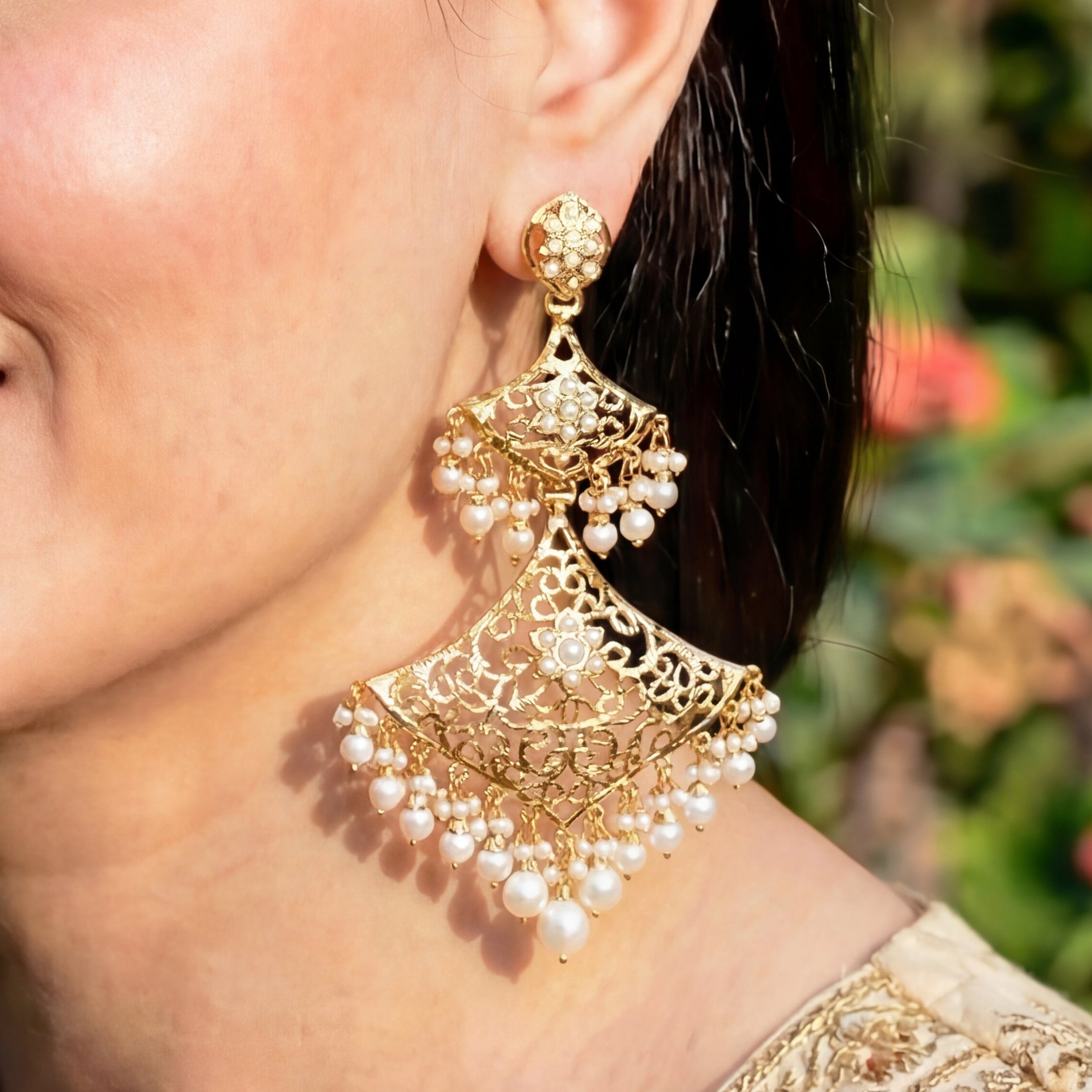 Tall Danglers For Women | Gold Plated | Freshwater Pearls ER 225