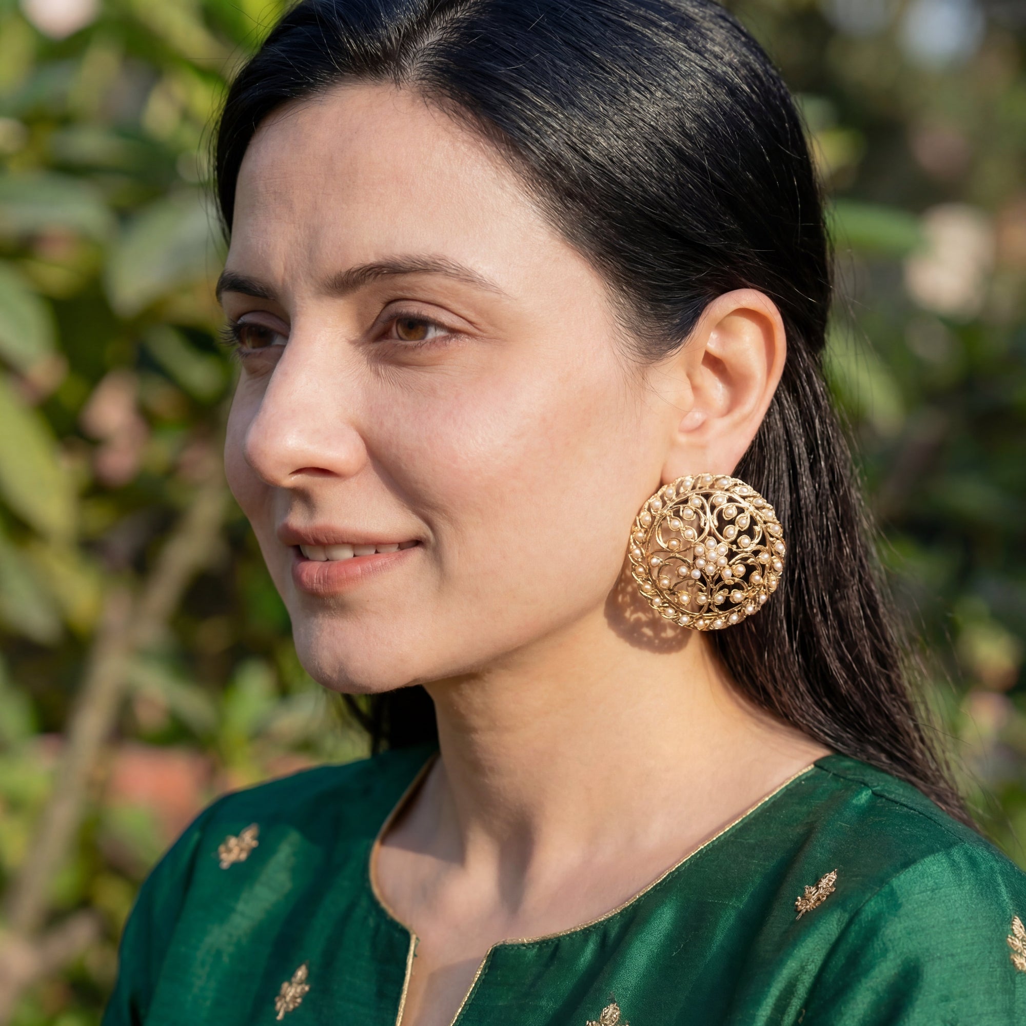Statement Stud Earrings | Large Round Pearl Stud Earrings | Gold Plated ER 355