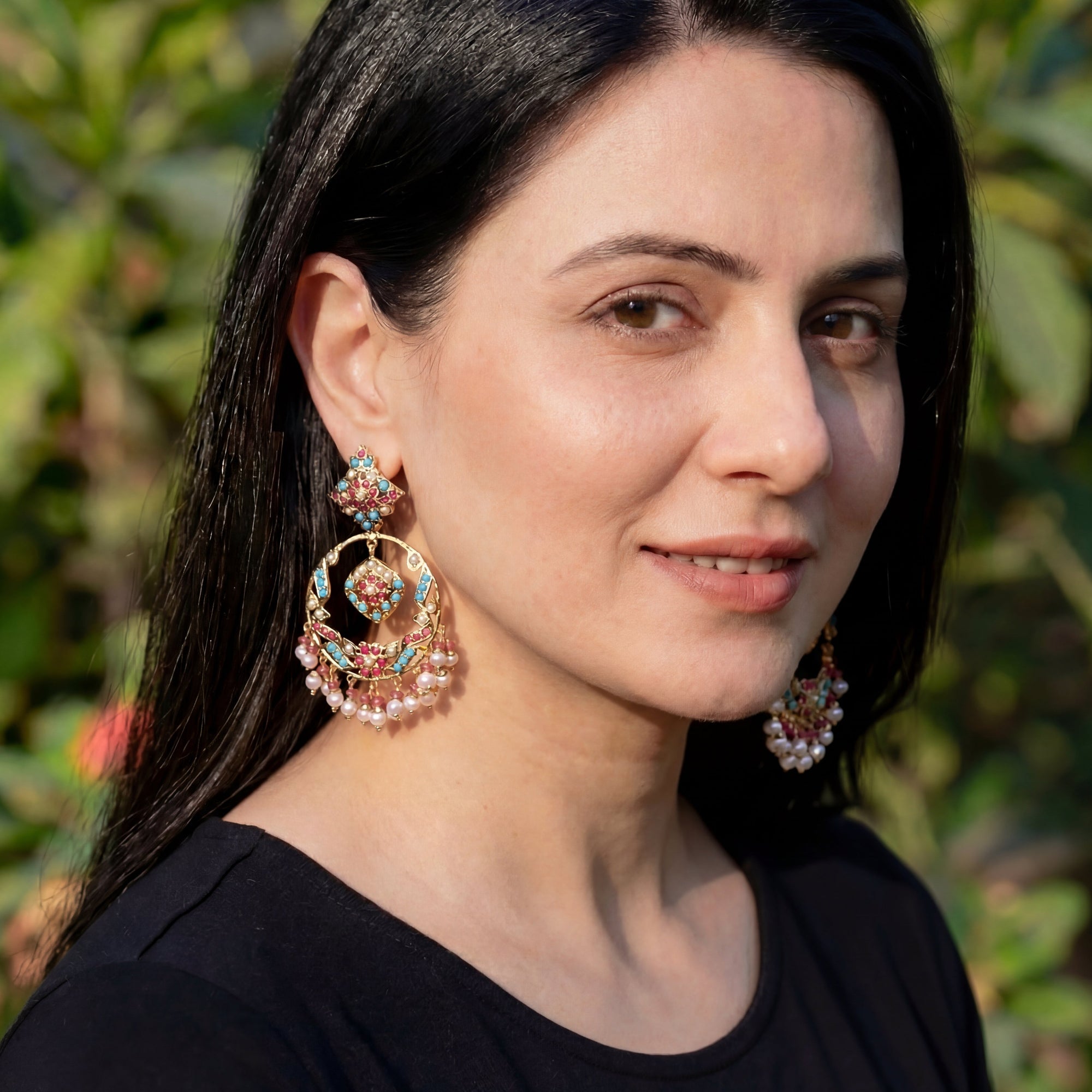 Gold Plated Hyderabadi Earrings Online | Jadau Chandbali Earrings on 925 Silver ER 311