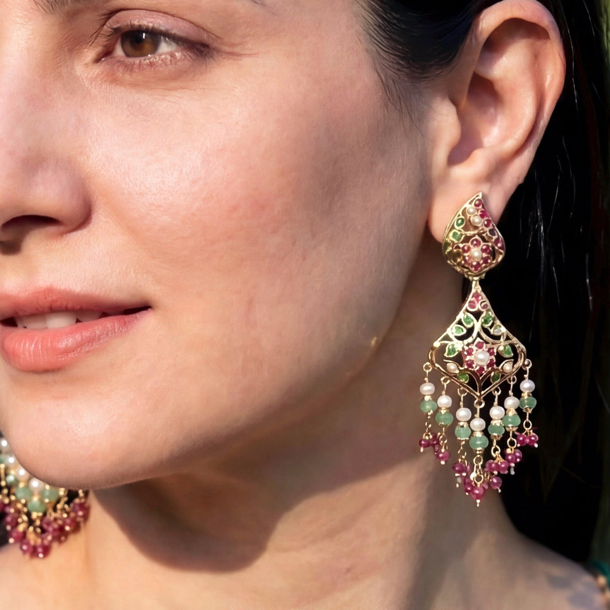 Silver Earrings with 22k Gold Plating | Premium Indian Stone Jewellery Online ER 231