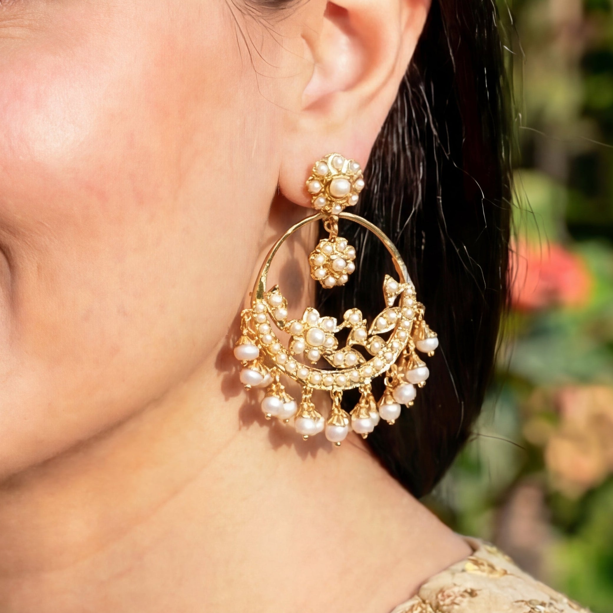 Dainty Chandbali Earrings on Silver | Original Pearls Jewelry ER 555