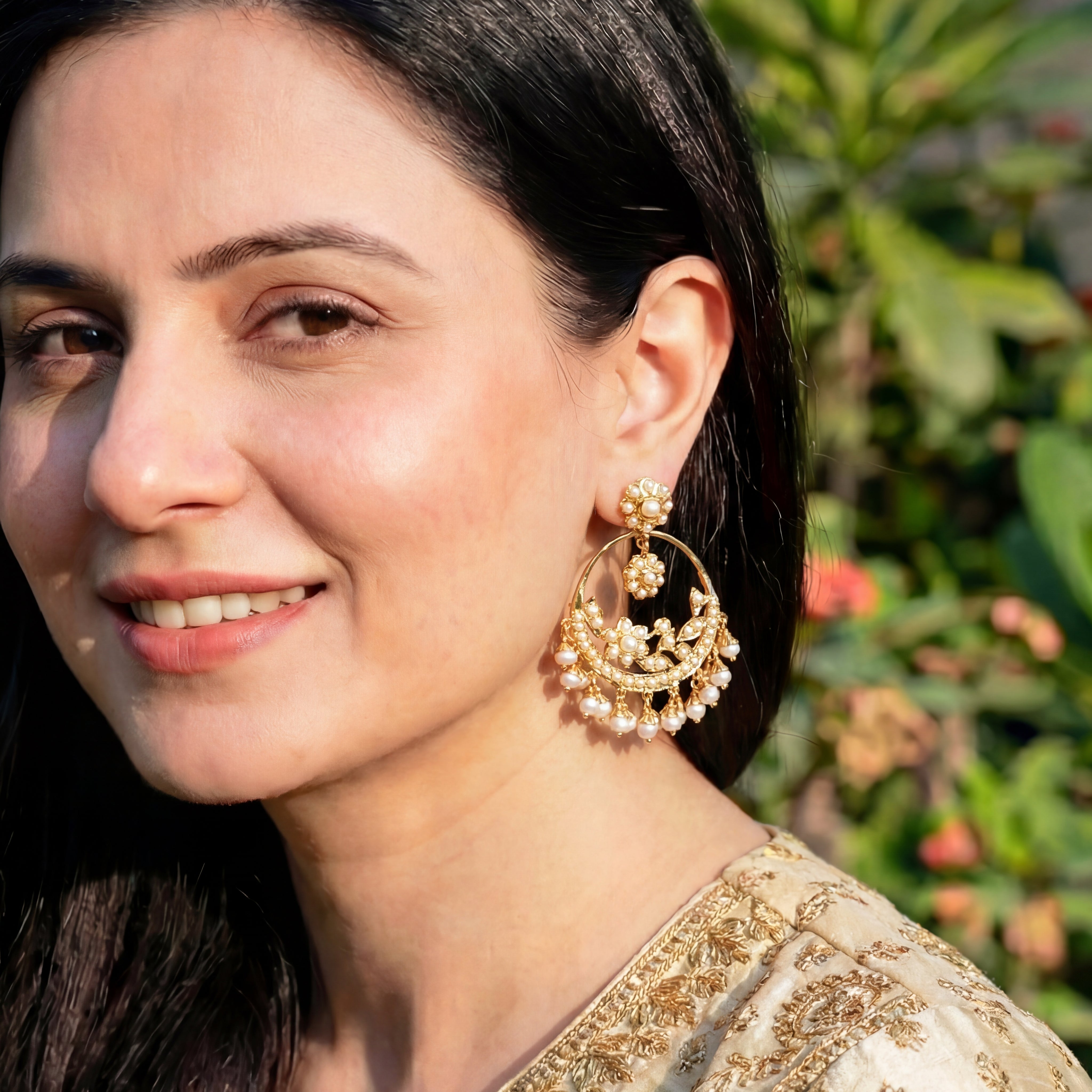 Dainty Chandbali Earrings on Silver | Original Pearls Jewelry ER 555