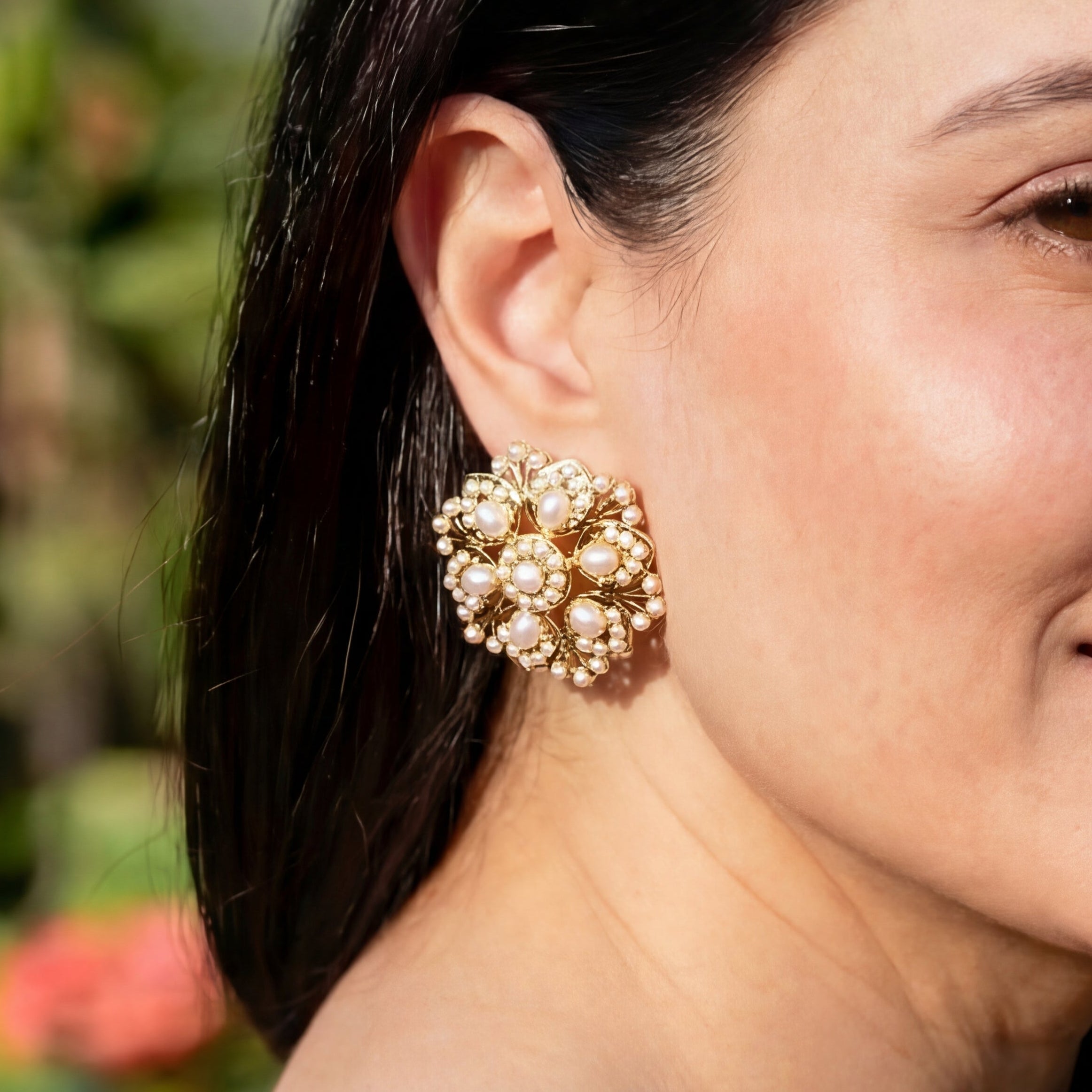 Classic Hyderabadi Pearl Stud Earrings | Round Tops for Women | Gold Plated Jewelry For Gifting ER 425