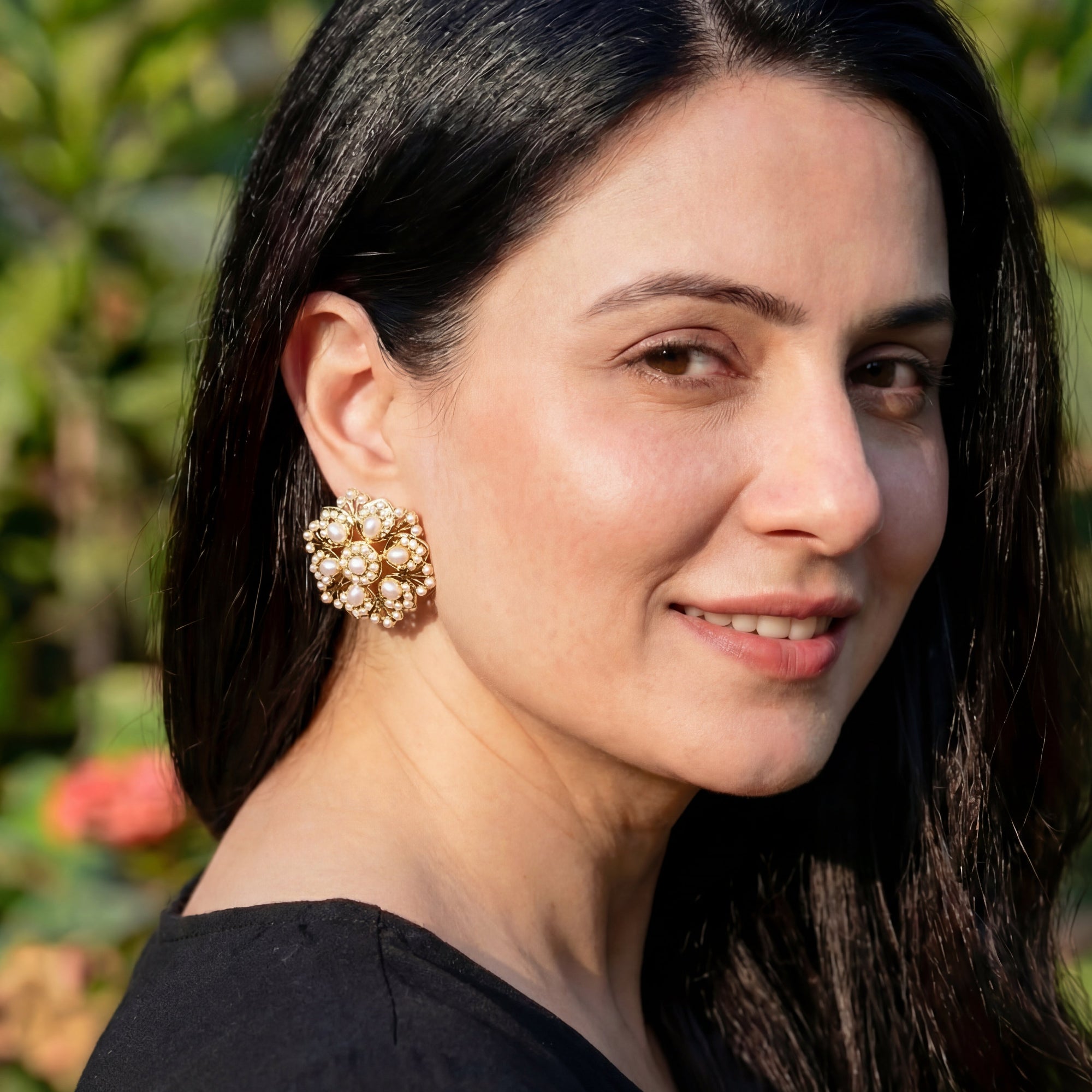 Classic Hyderabadi Pearl Stud Earrings | Round Tops for Women | Gold Plated Jewelry For Gifting ER 425