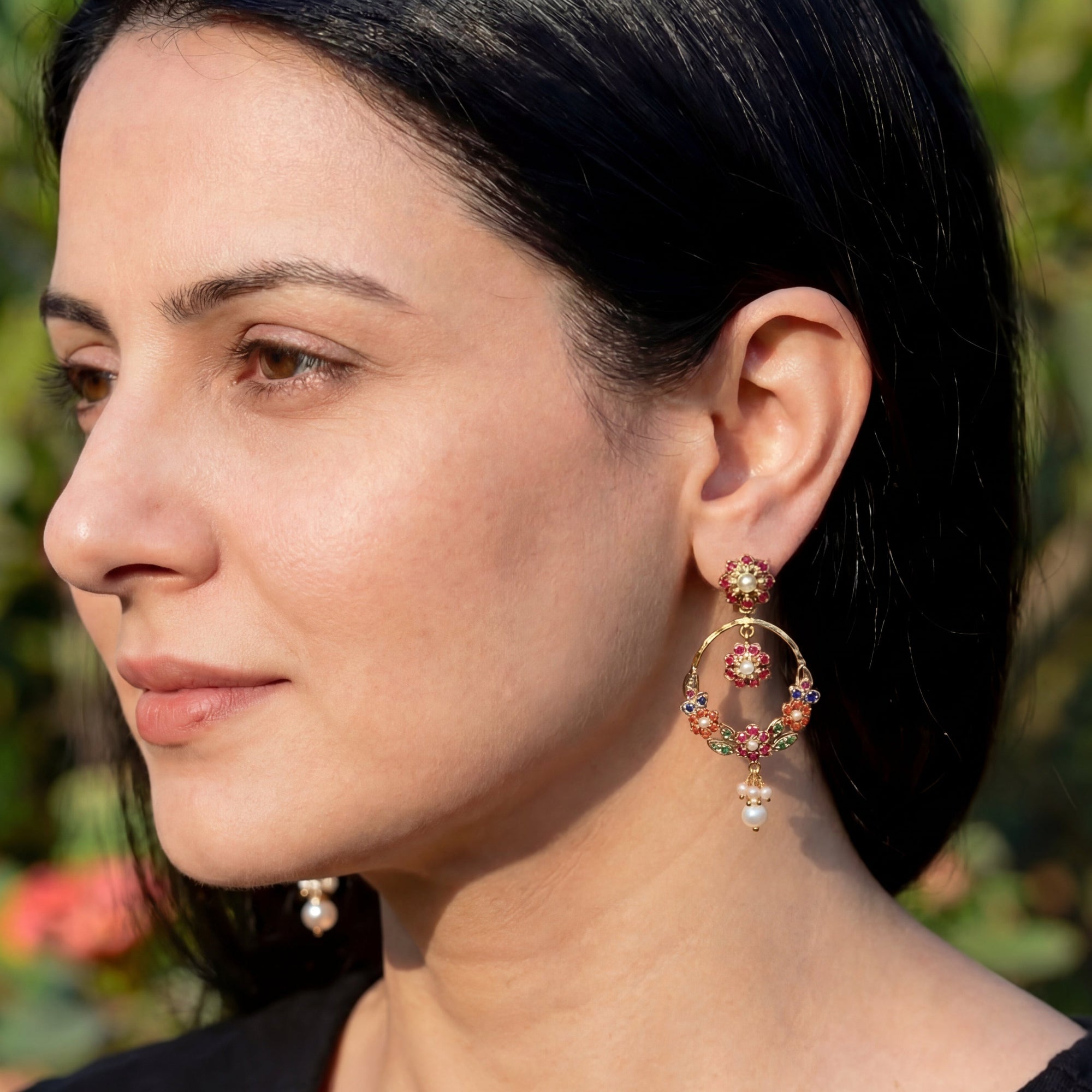 Dainty Navaratna Chandbalis on Sterling Silver | Small Light Weight Indian Earrings For Women ER 278