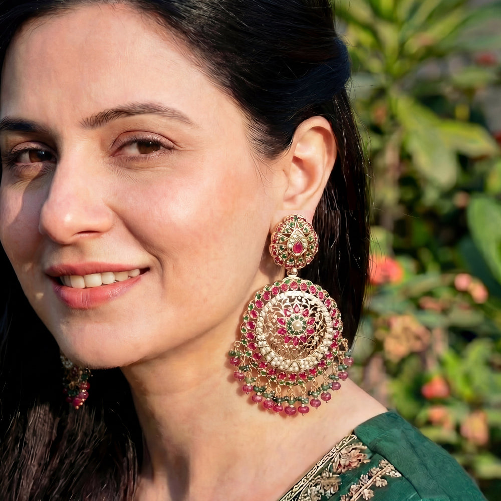Statement Jadau Jhala Earrings | For Women | Gold Plated Silver ER 006