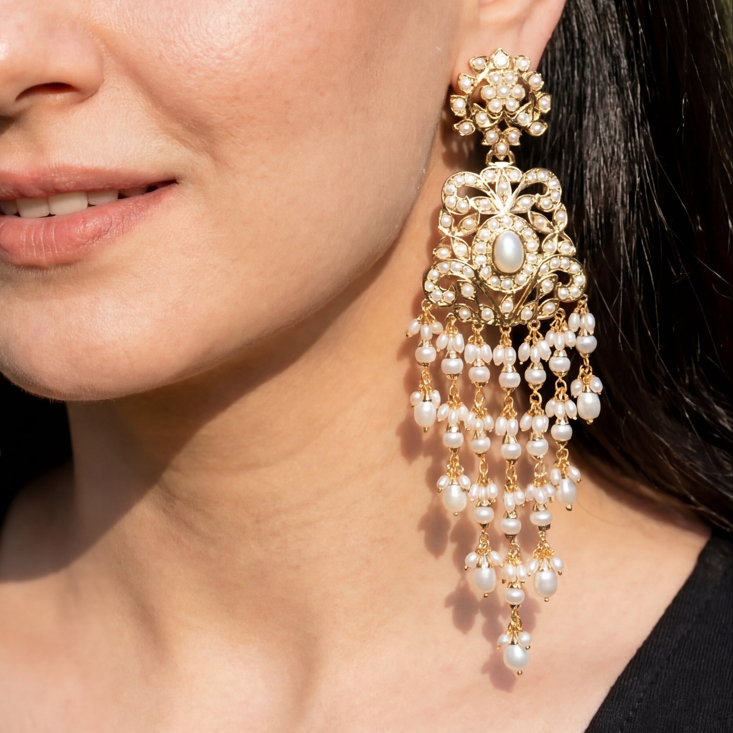 Long Indian Pearl Danglers | Gold Plated | Freshwater Pearls ER 447