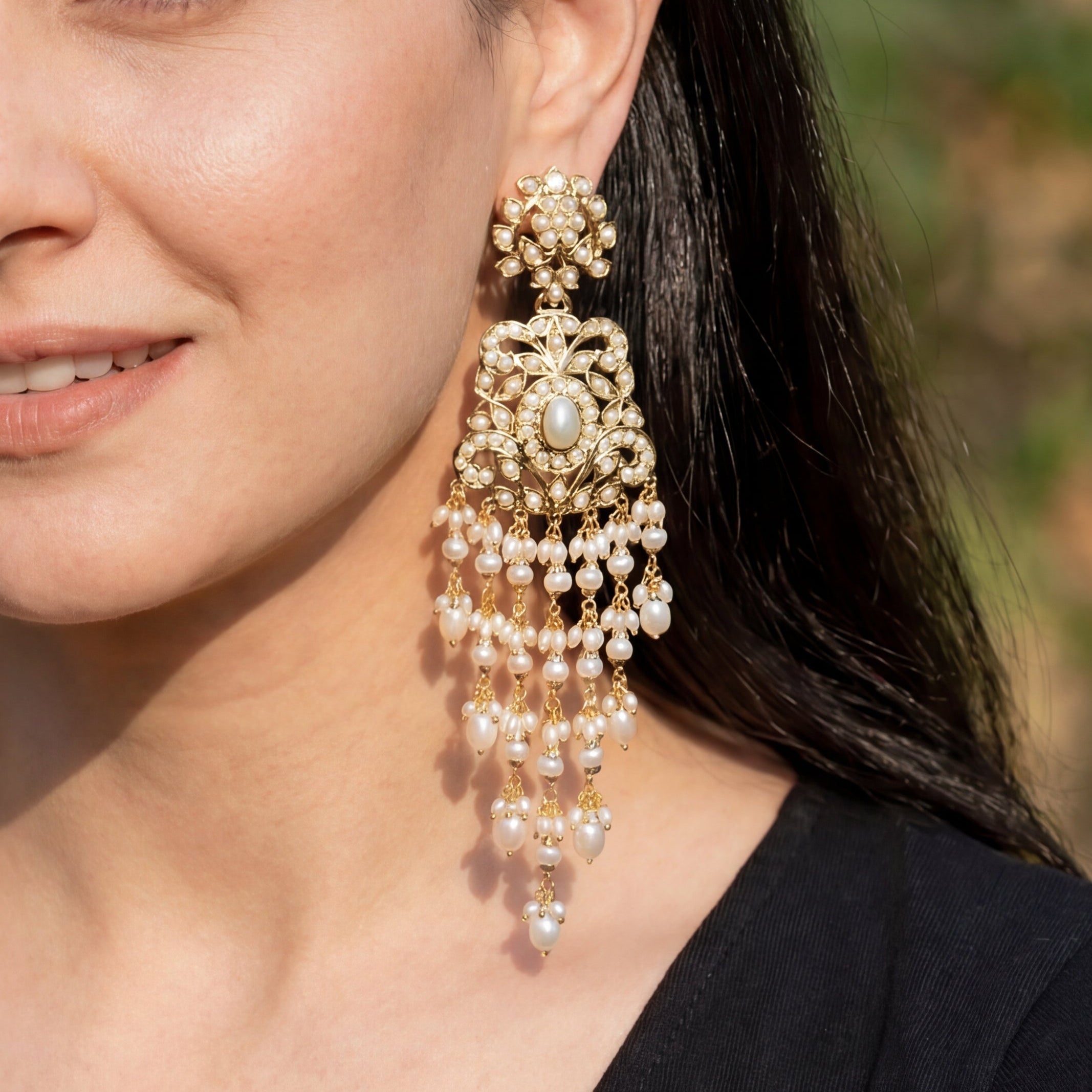 Long Indian Pearl Danglers | Gold Plated | Freshwater Pearls ER 447
