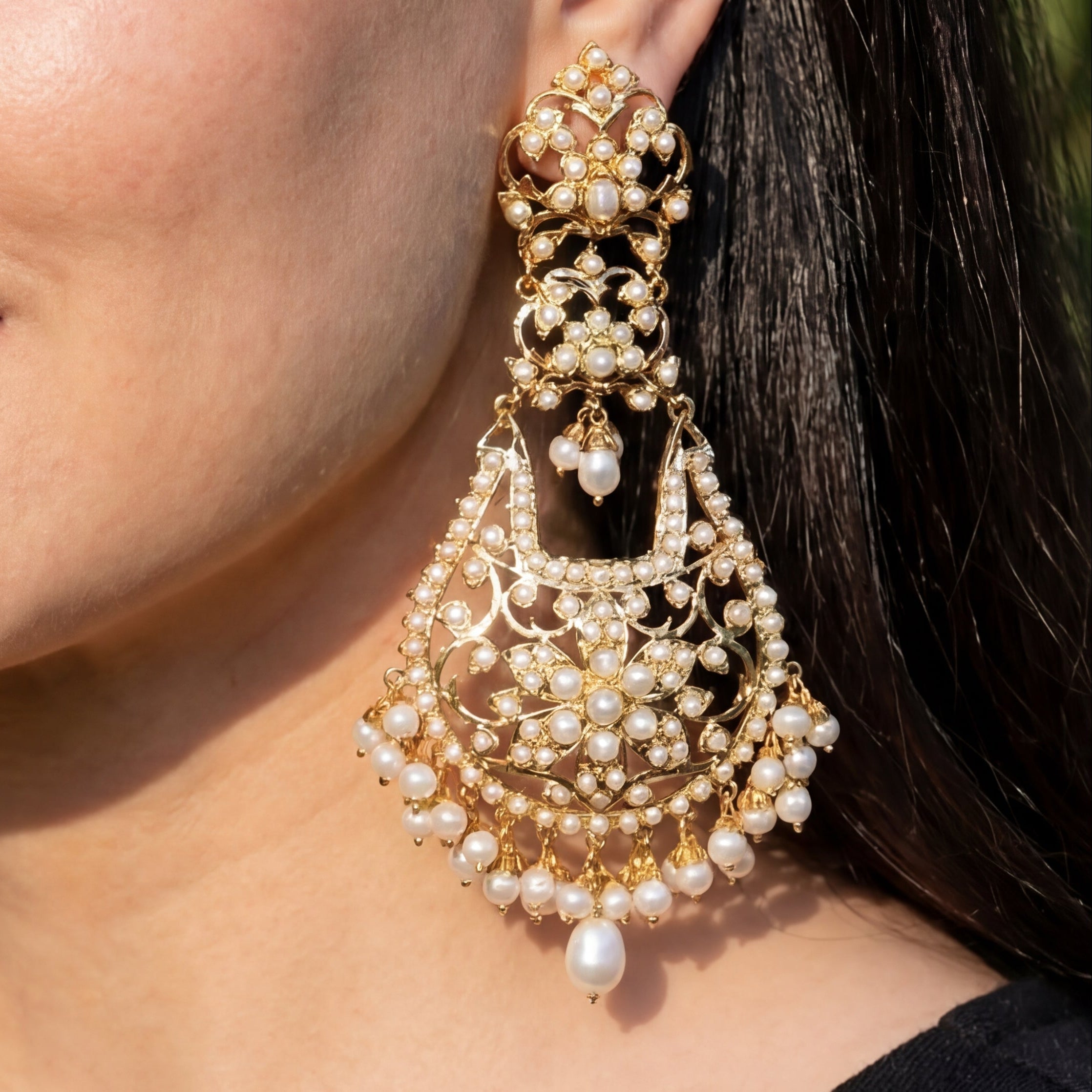 Long Pearl Earrings For Women | Statement Gold Plated  Indian Danglers ER 434