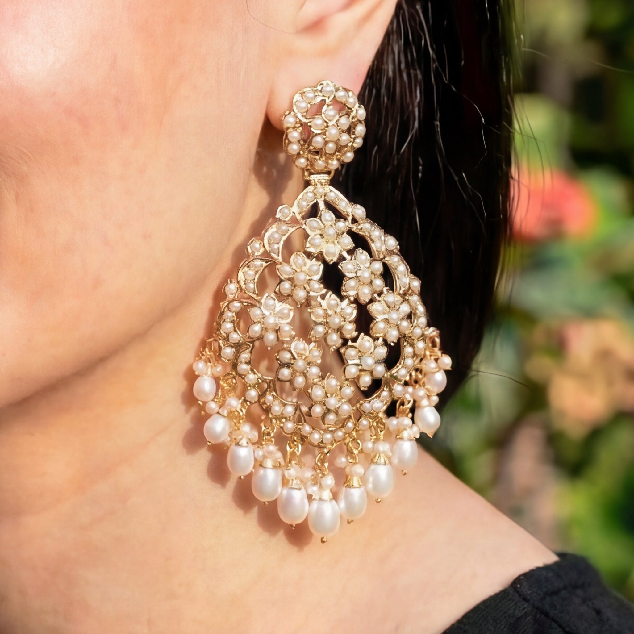 Indian Pearl Danglers | Statement Jadau Earrings | Fashion Jewelry on 925 Silver ER 430
