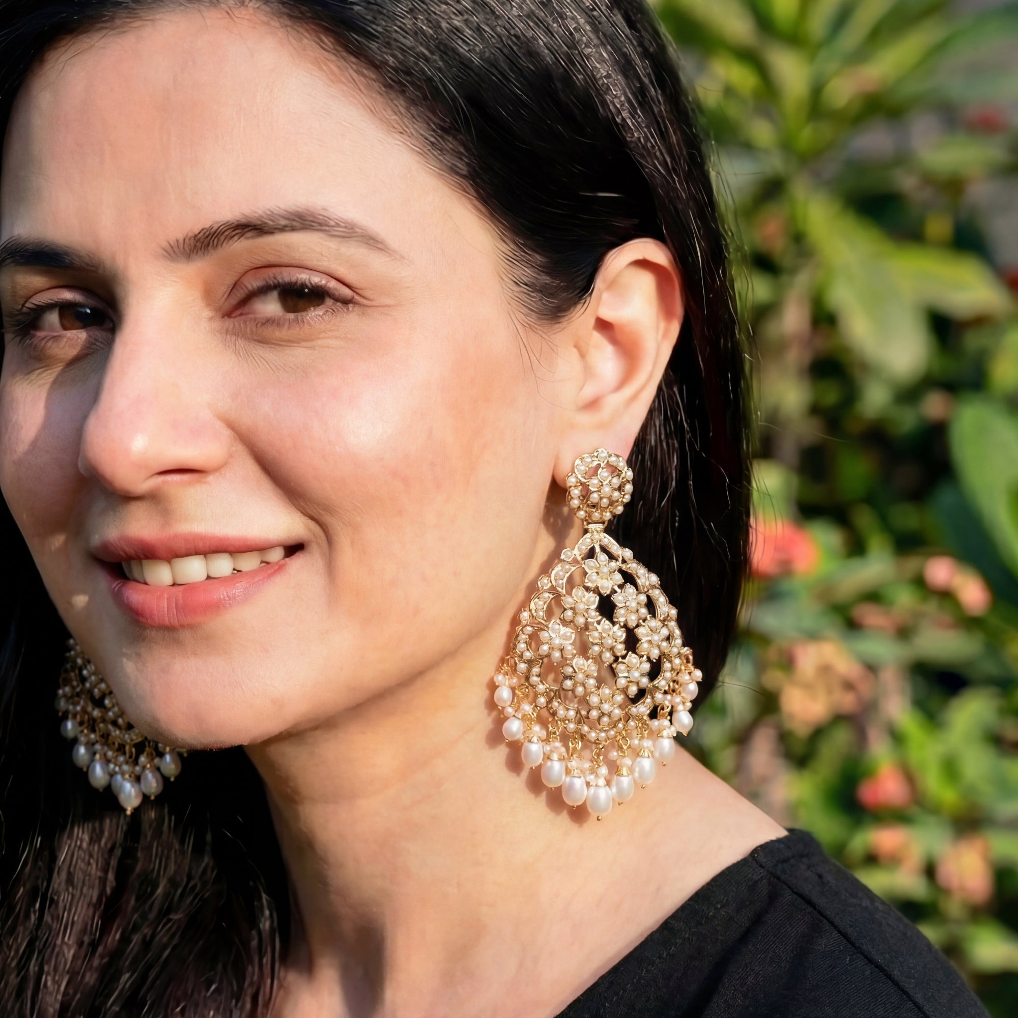 Indian Pearl Danglers | Statement Jadau Earrings | Fashion Jewelry on 925 Silver ER 430