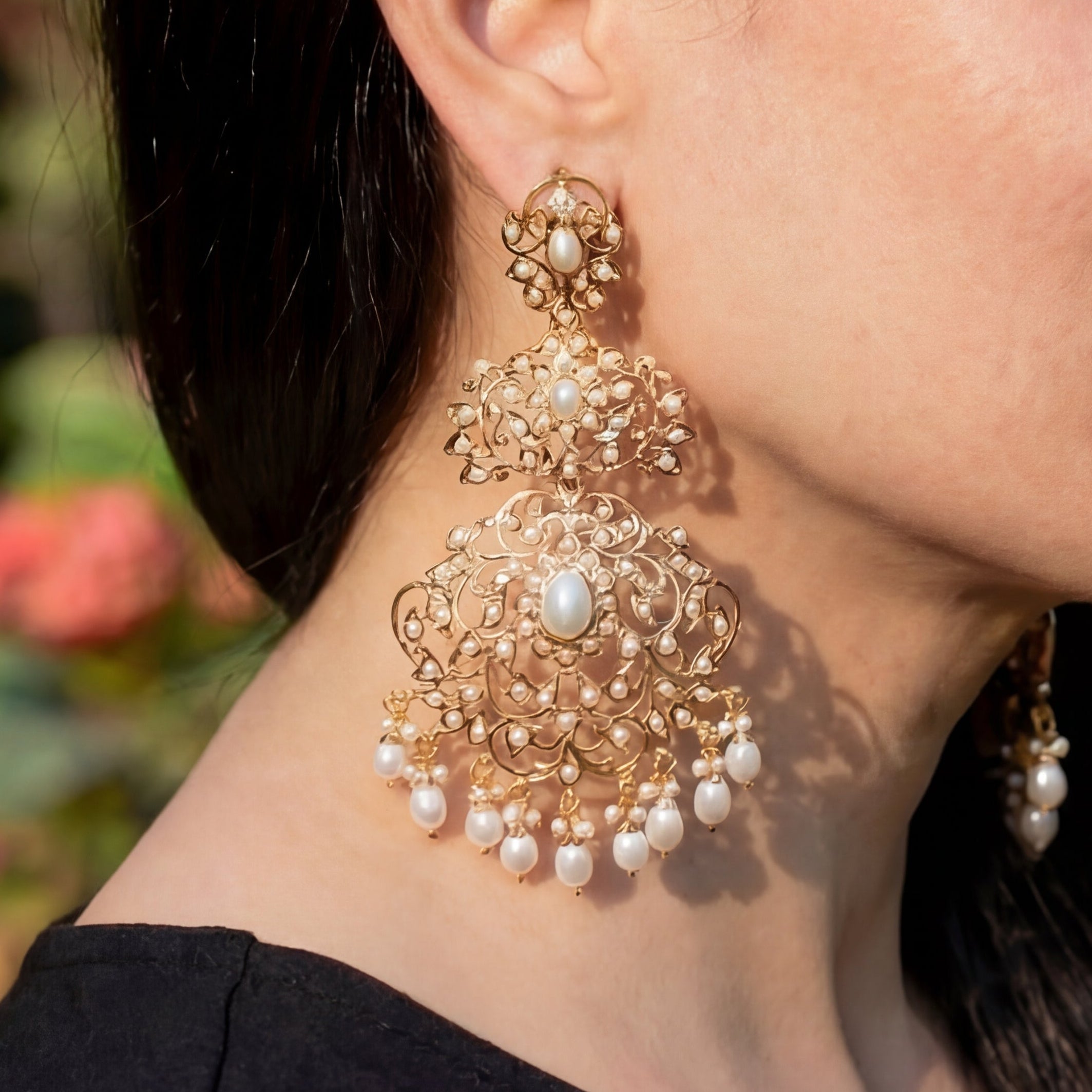 Exquisite Long Gold Plated Seed Pearl Earrings ER 277