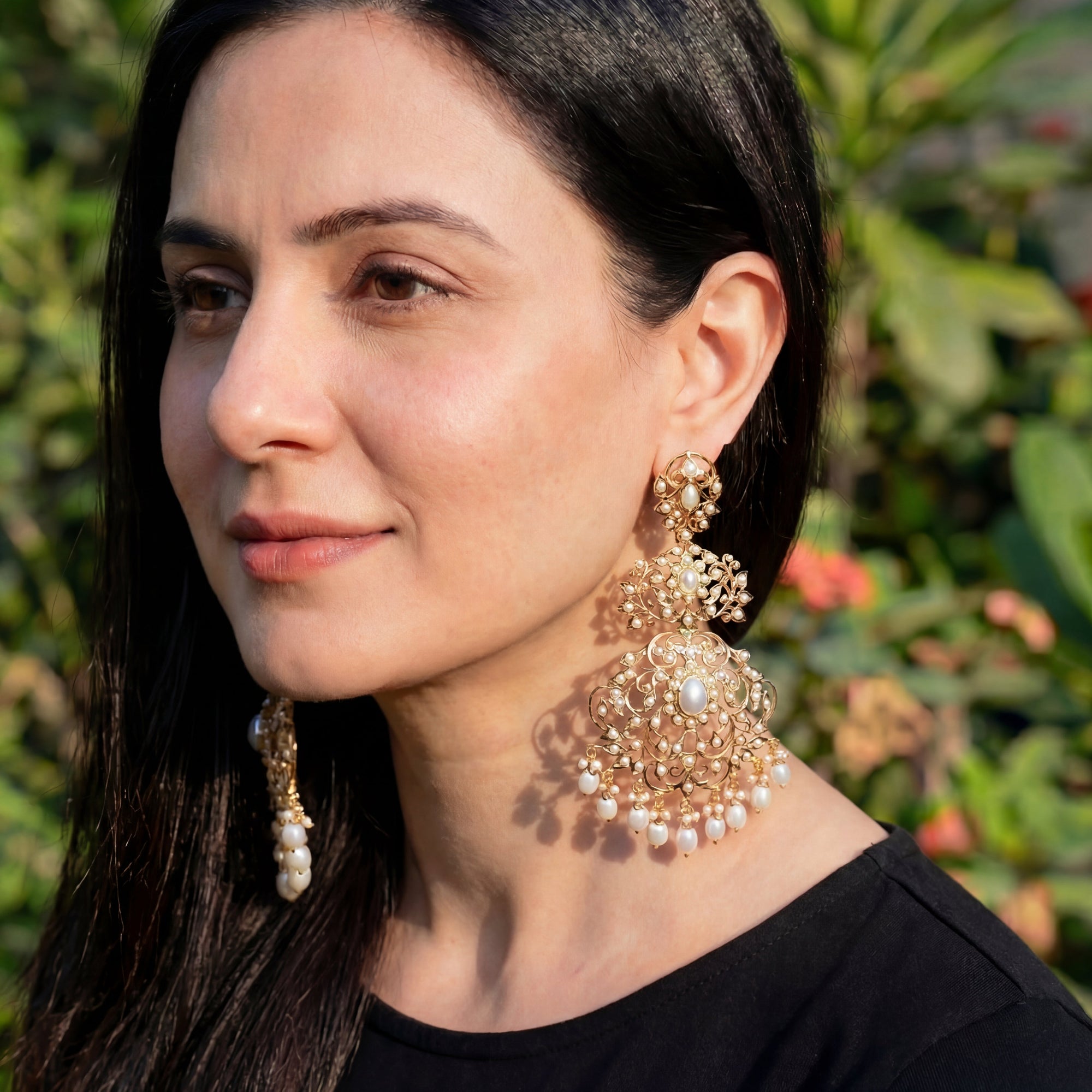 Exquisite Long Gold Plated Seed Pearl Earrings ER 277