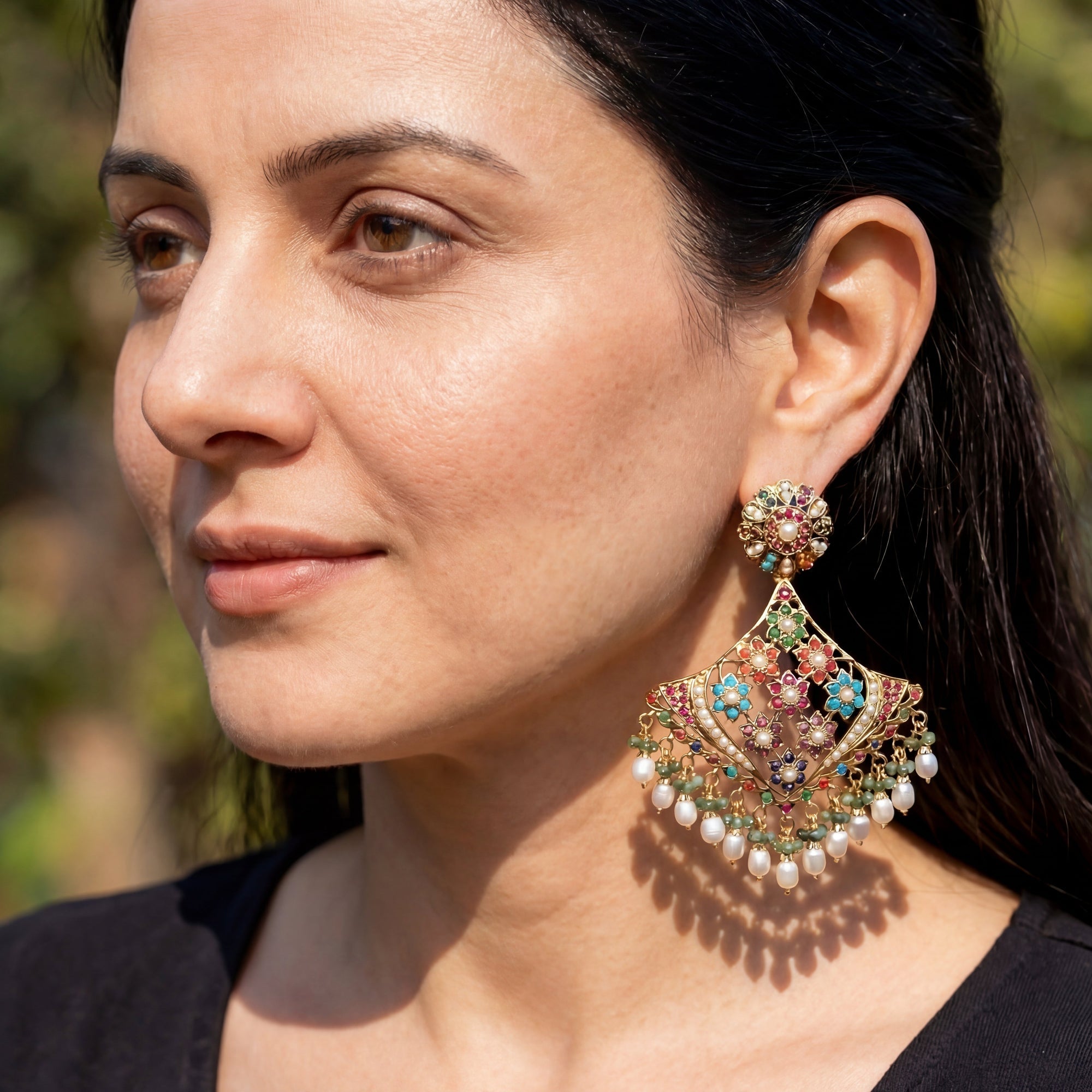 Indian Silver Jewelry Online | Statement Navaratna Earrings | For Women ER 422