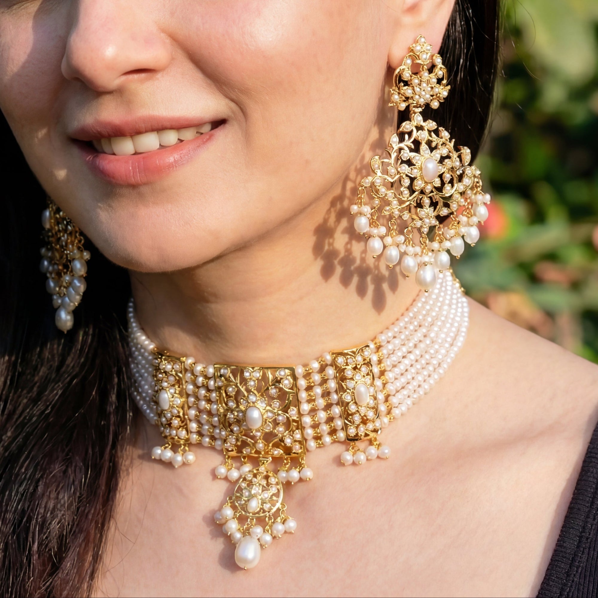 Antique Style Choker Set | Traditional Indian Jadau Jewelry on Sterling Silver Online NS 052