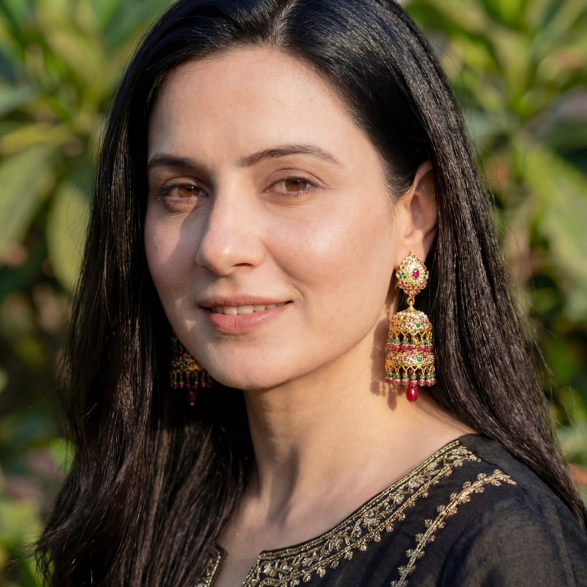 Gold Plated Indian Jadau Jewelry Online | Long Double Jhumka Earrings | For Bridal Wear ER 167