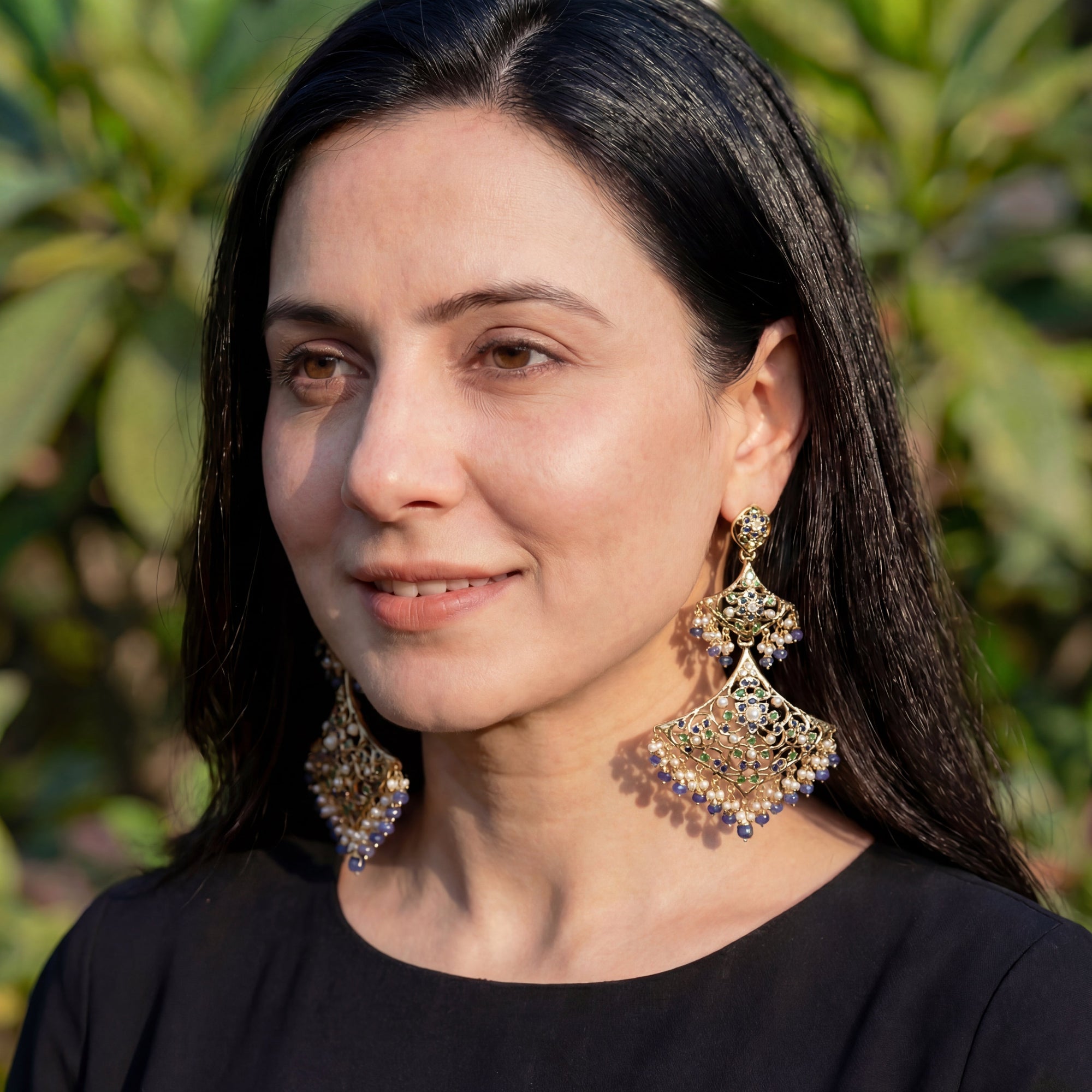 Three Step Gold Plated Indian Earrings ER 266