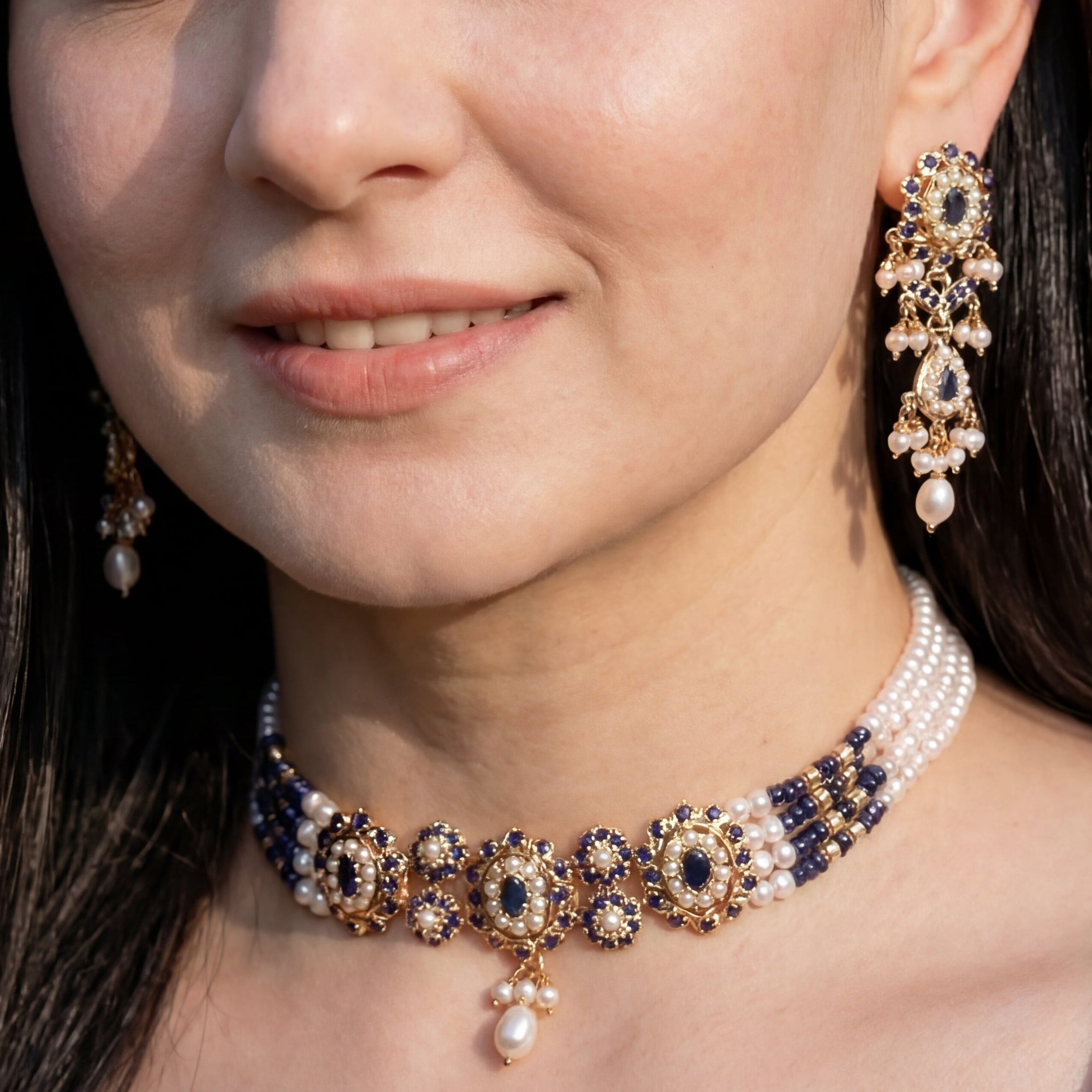 Premium Gold Plated Jadau Choker Set | Sterling Silver Base  NS 436