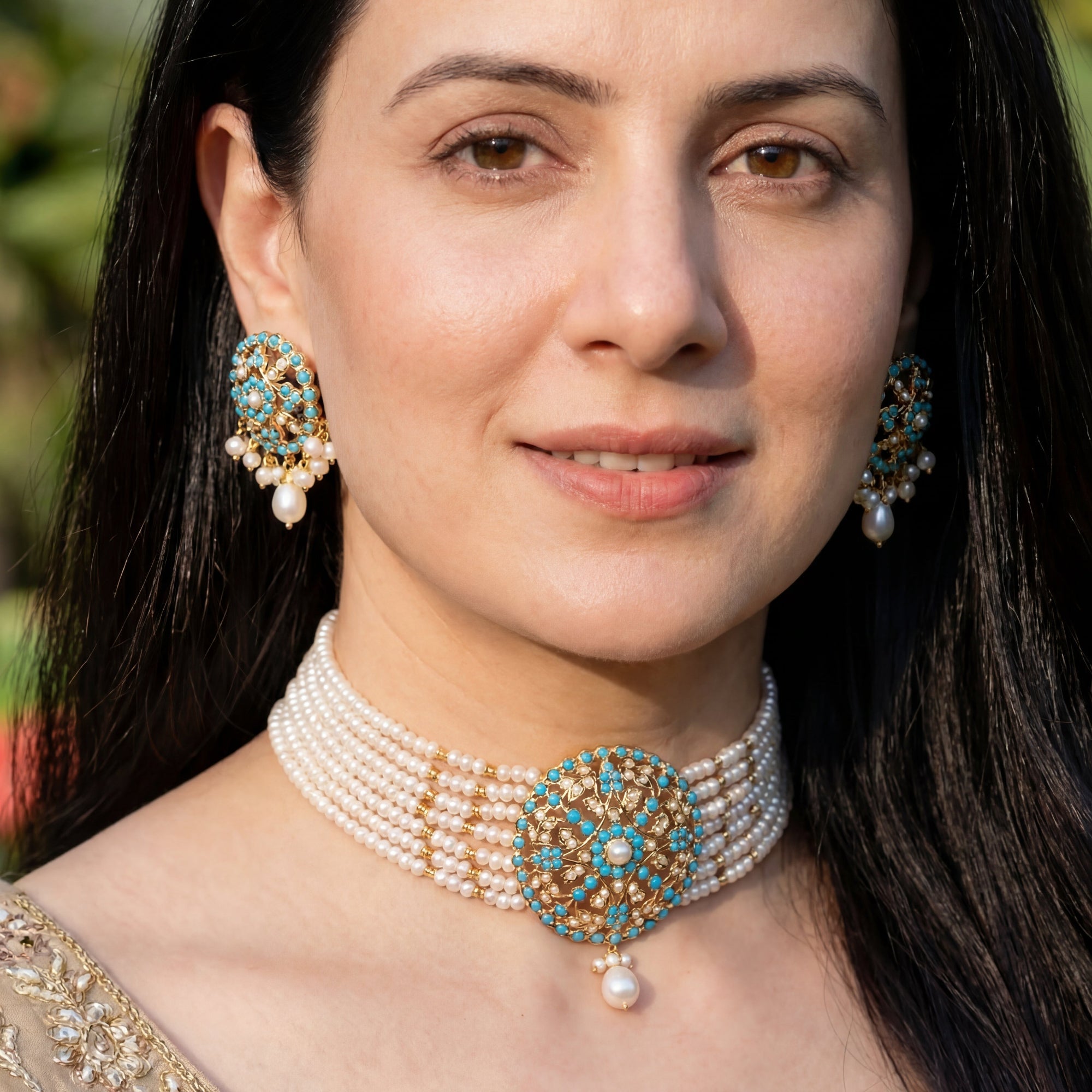 Firoza Choker Set | Freshwater Pearls | Gold Plated on Silver NS 072