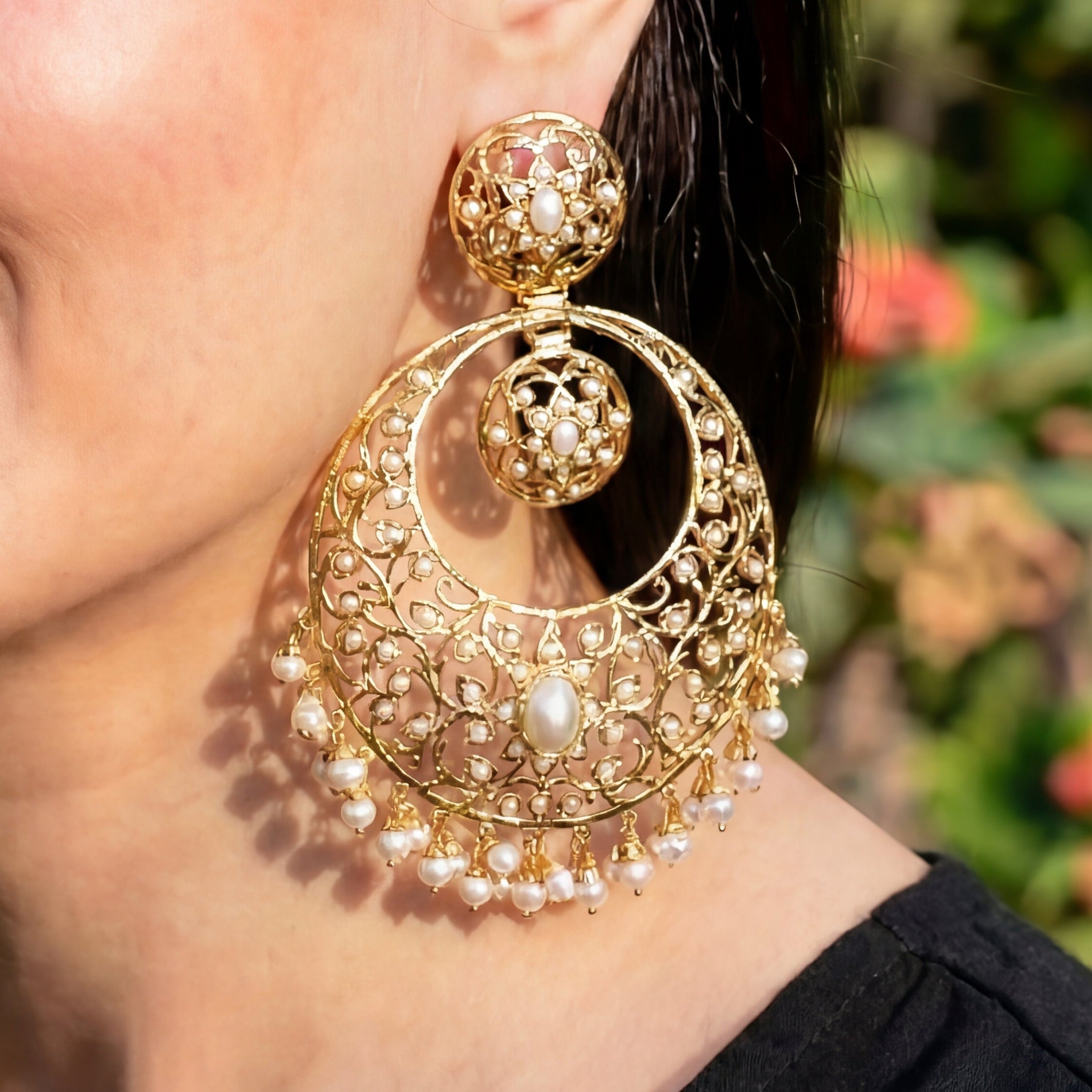Pearls Studded Chandbali Earrings | Big Statement Design on Sterling Silver ER 005
