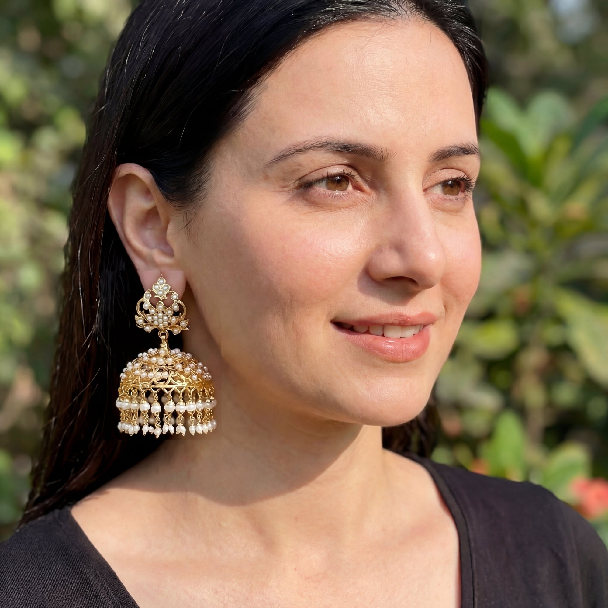 Large Pearl Jhumka Earrings on Silver ER 169