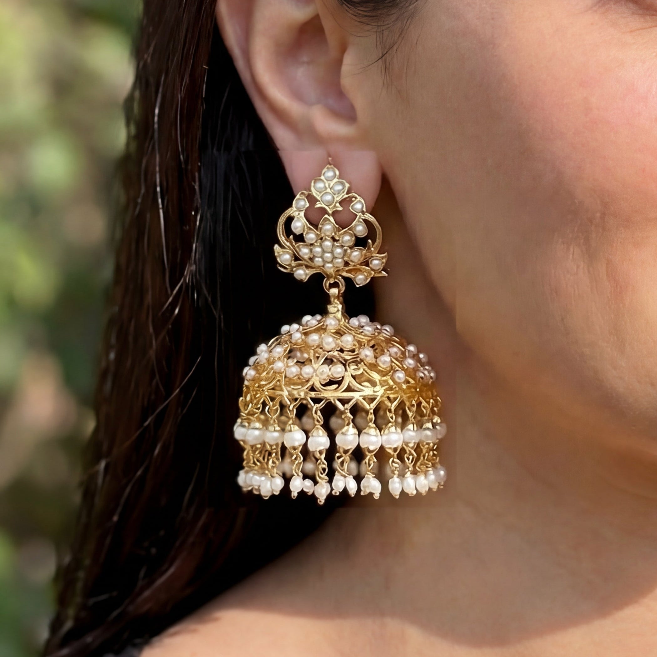 Large Pearl Jhumka Earrings on Silver ER 169