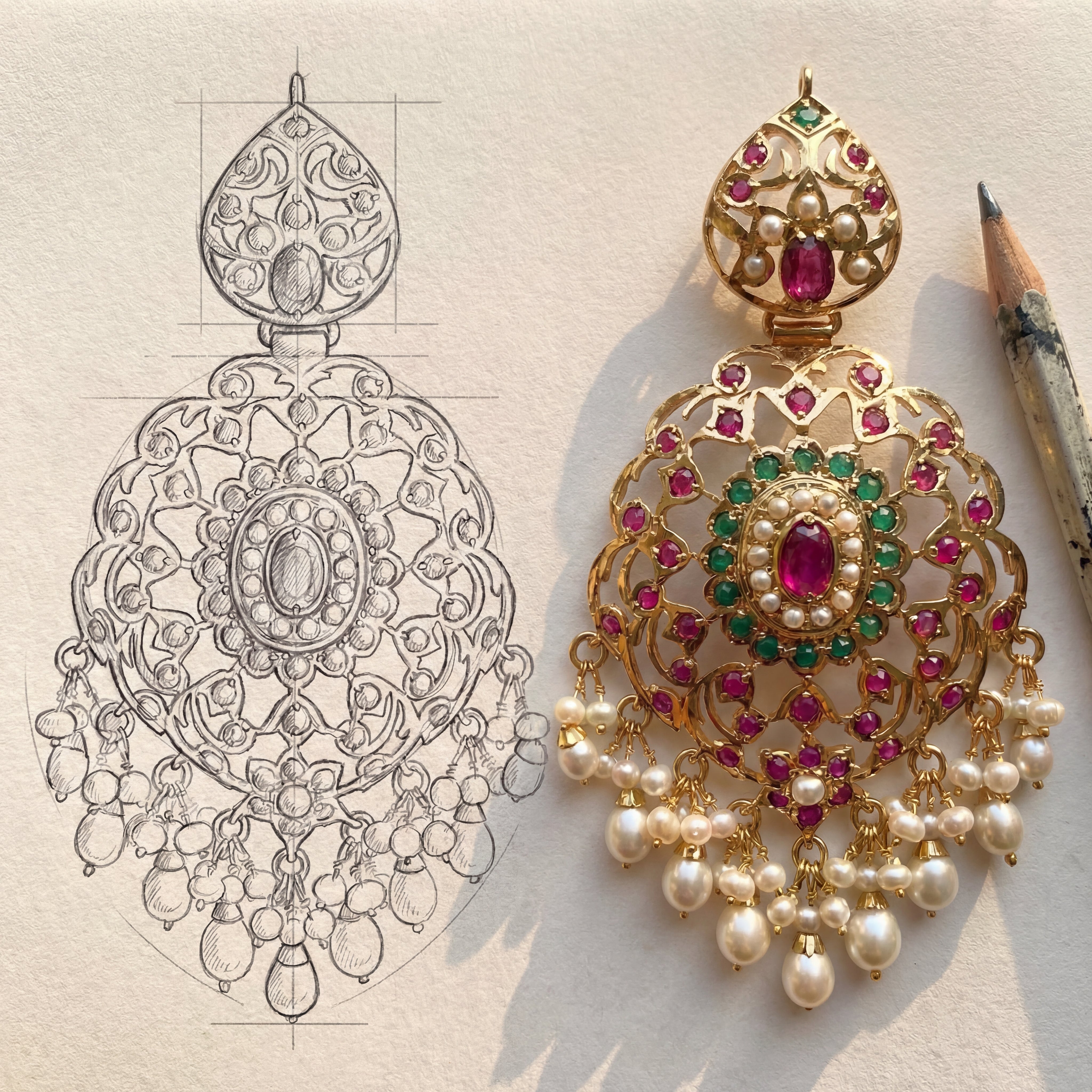 Gold Plated Multicolored Jadau Earrings in Silver ER 026