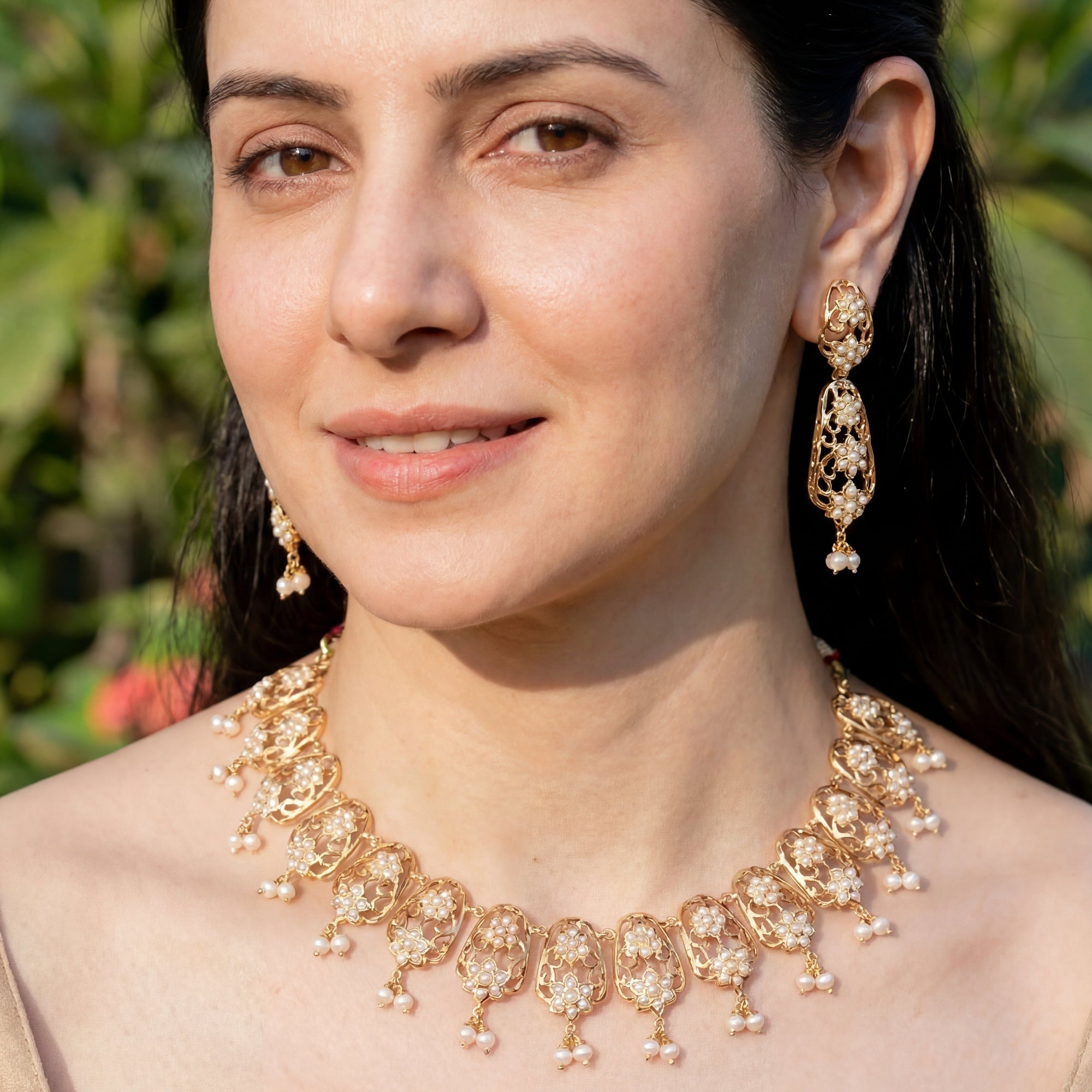 Premium Gold Plated Indian Jewelry | Freshwater Pearls & 925 Silver NS 218