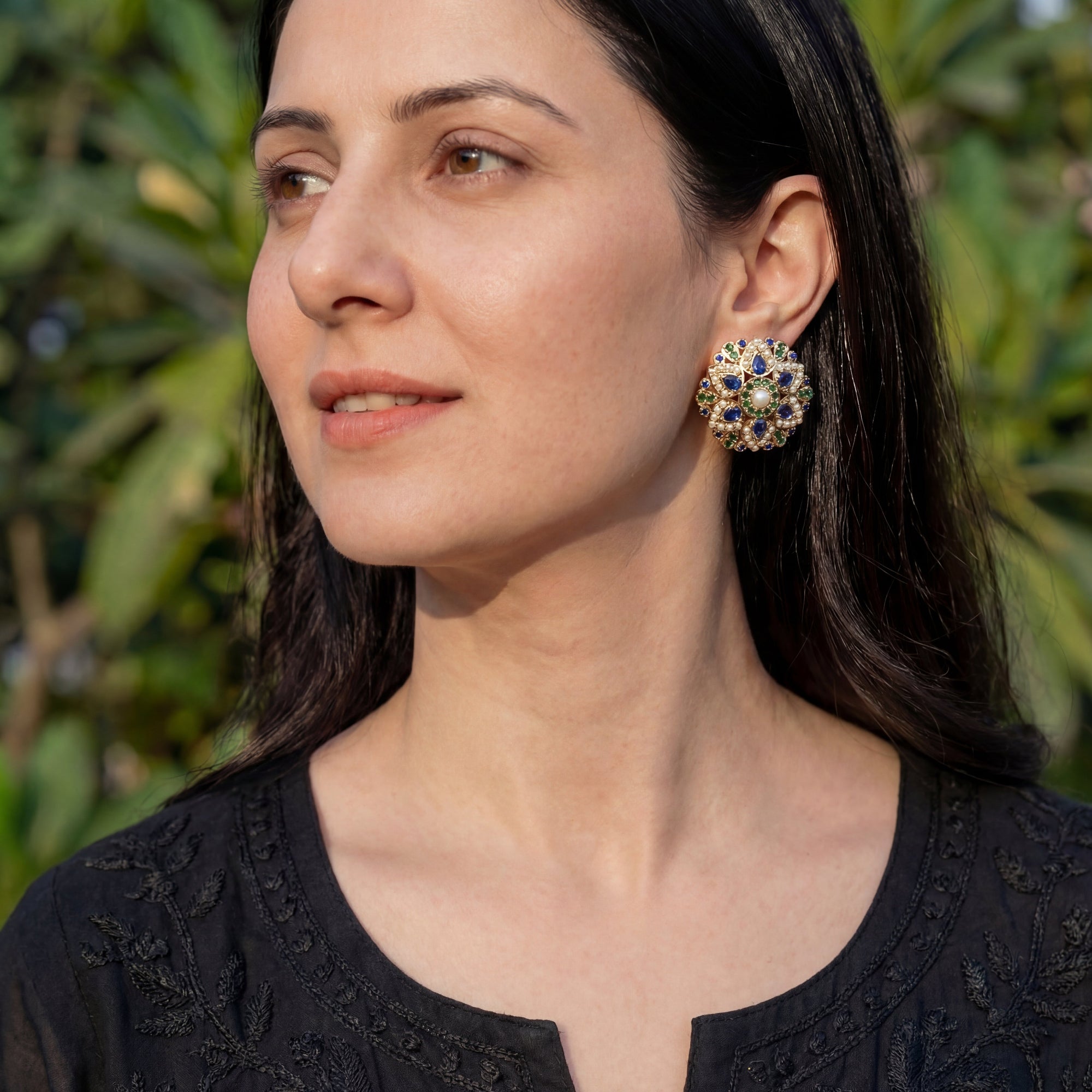 Womens Stud Earrings on Sterling Silver | Jadau Earrings ER 485