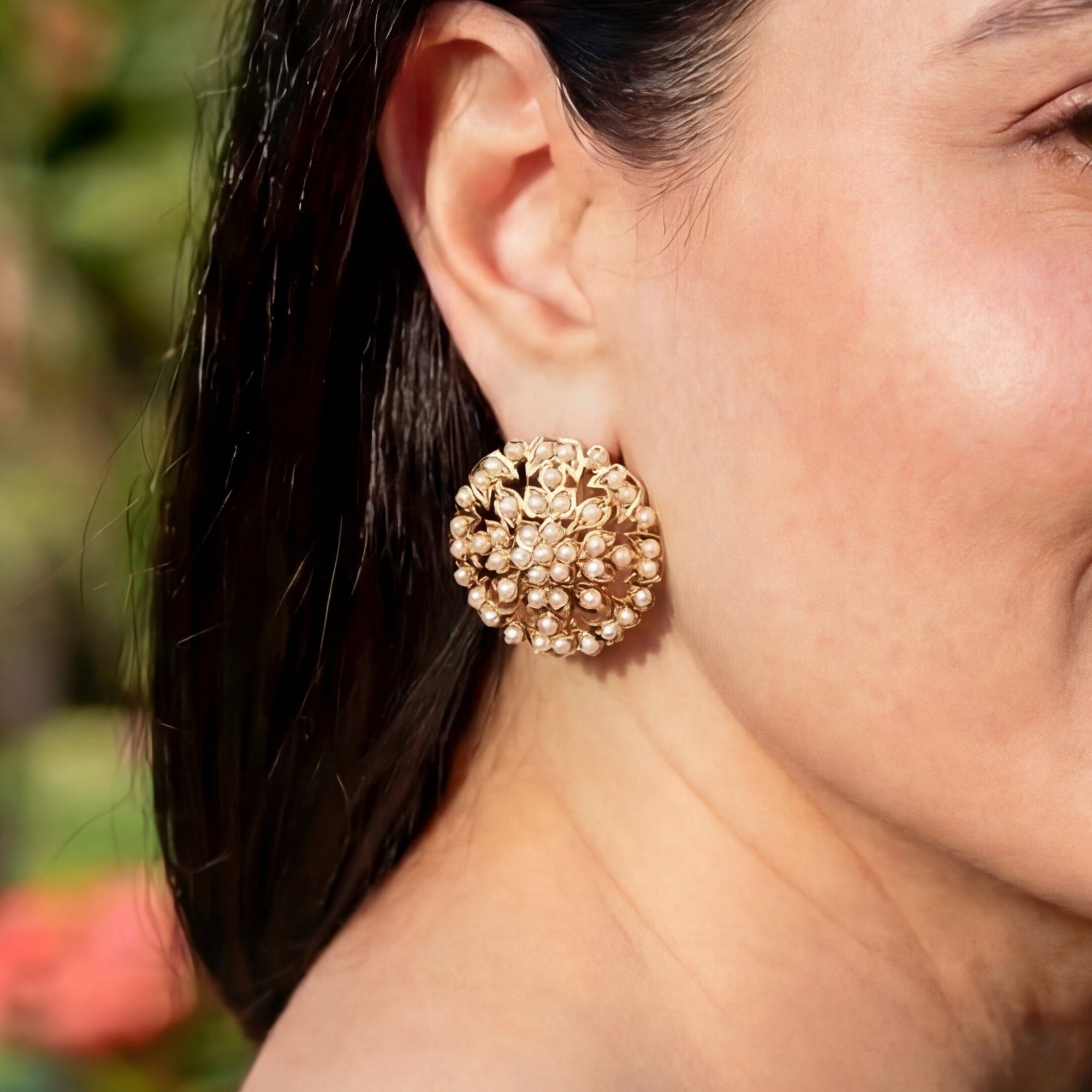Sober and Sophisticated Pearl Stud Earrings | 925 Silver | Classic Amritsari Jadau Art ER 575
