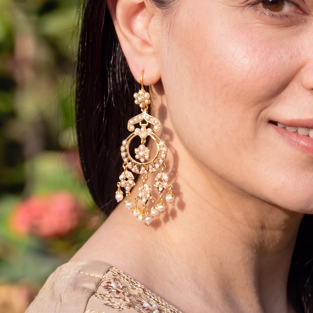 Enchanting Pearl Chandbali Earrings on 916 Gold | Indian Gold Danglers For Women GER 048