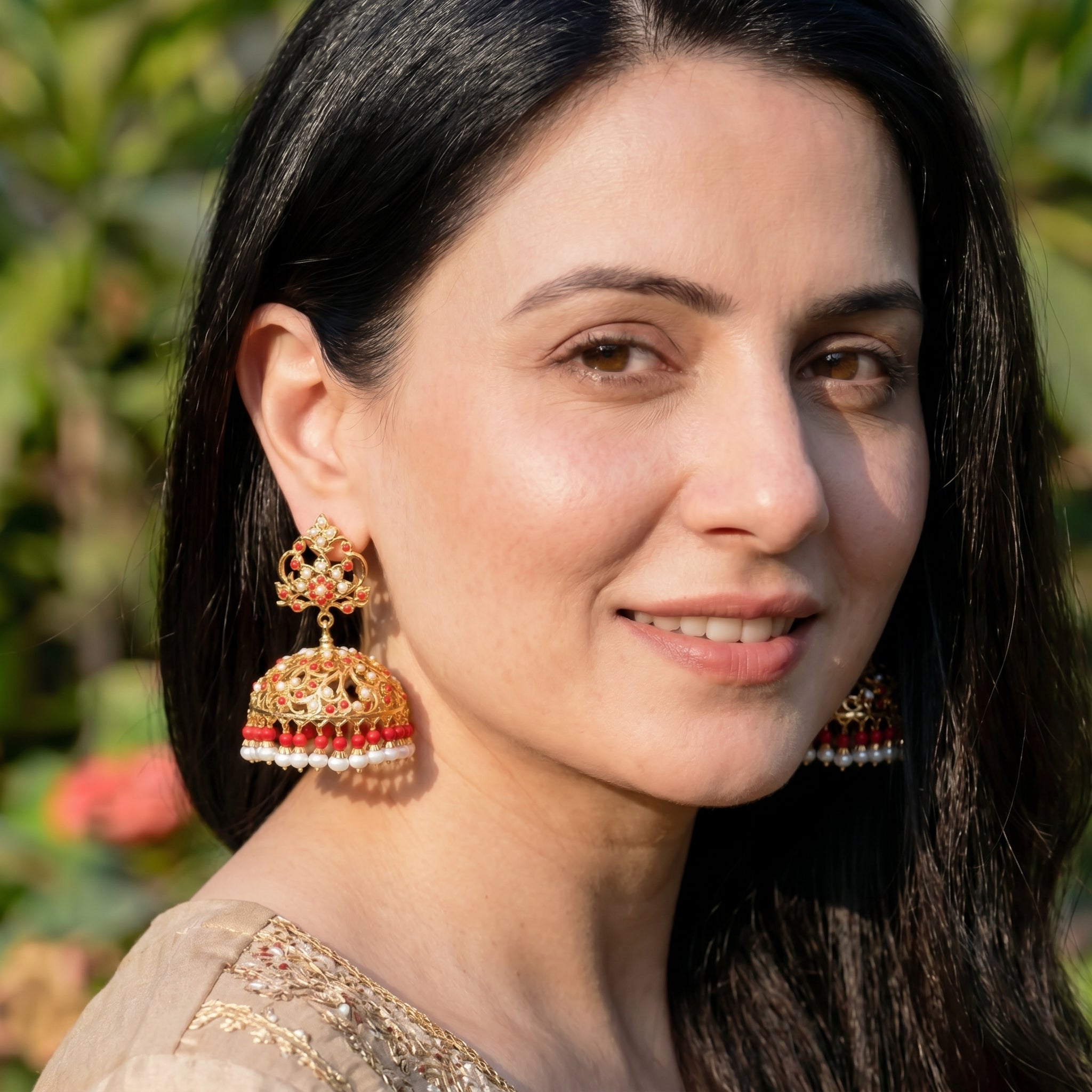 Buy Coral Jewellery Online | Large Gold Plated Indian Jhumka For Women ER 420