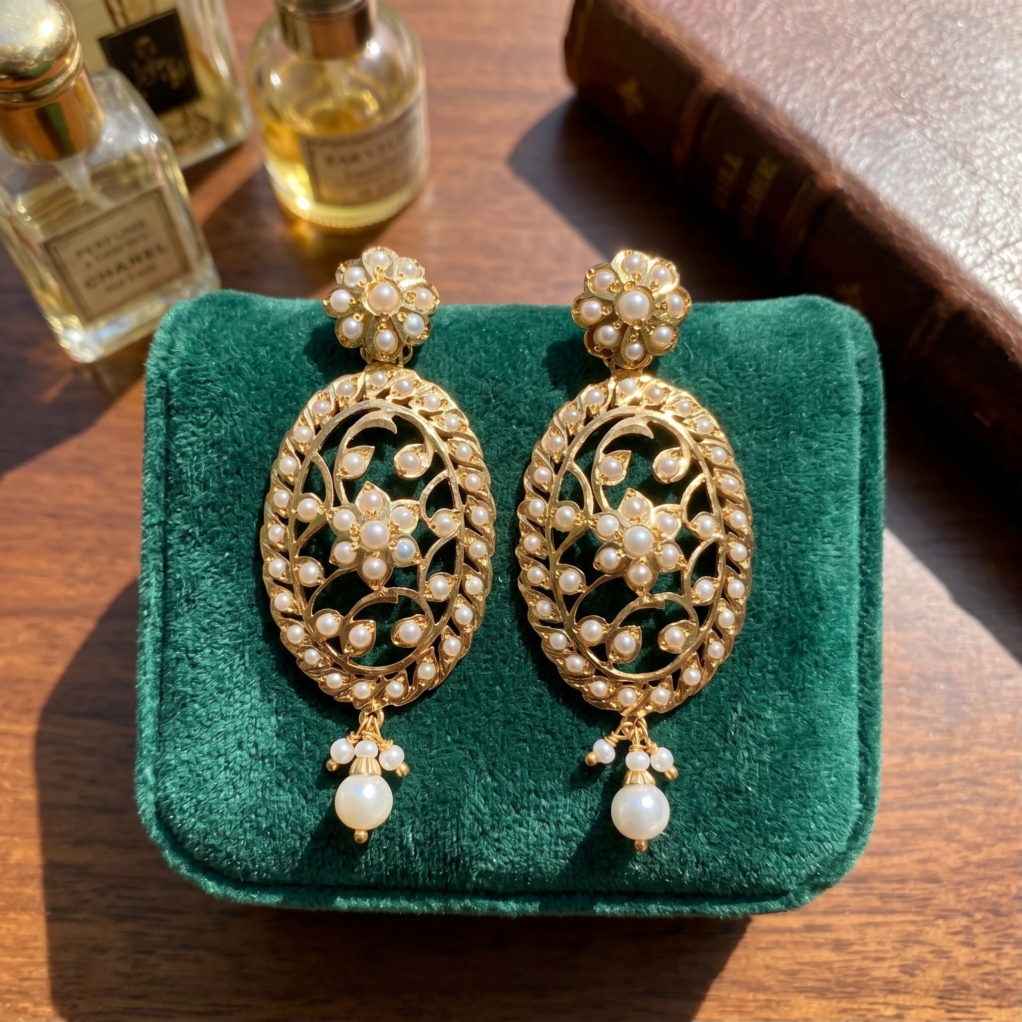 Cute Edwardian Victorian Styled Pearl Earrings | Gold Plated on 925 Silver ER 699