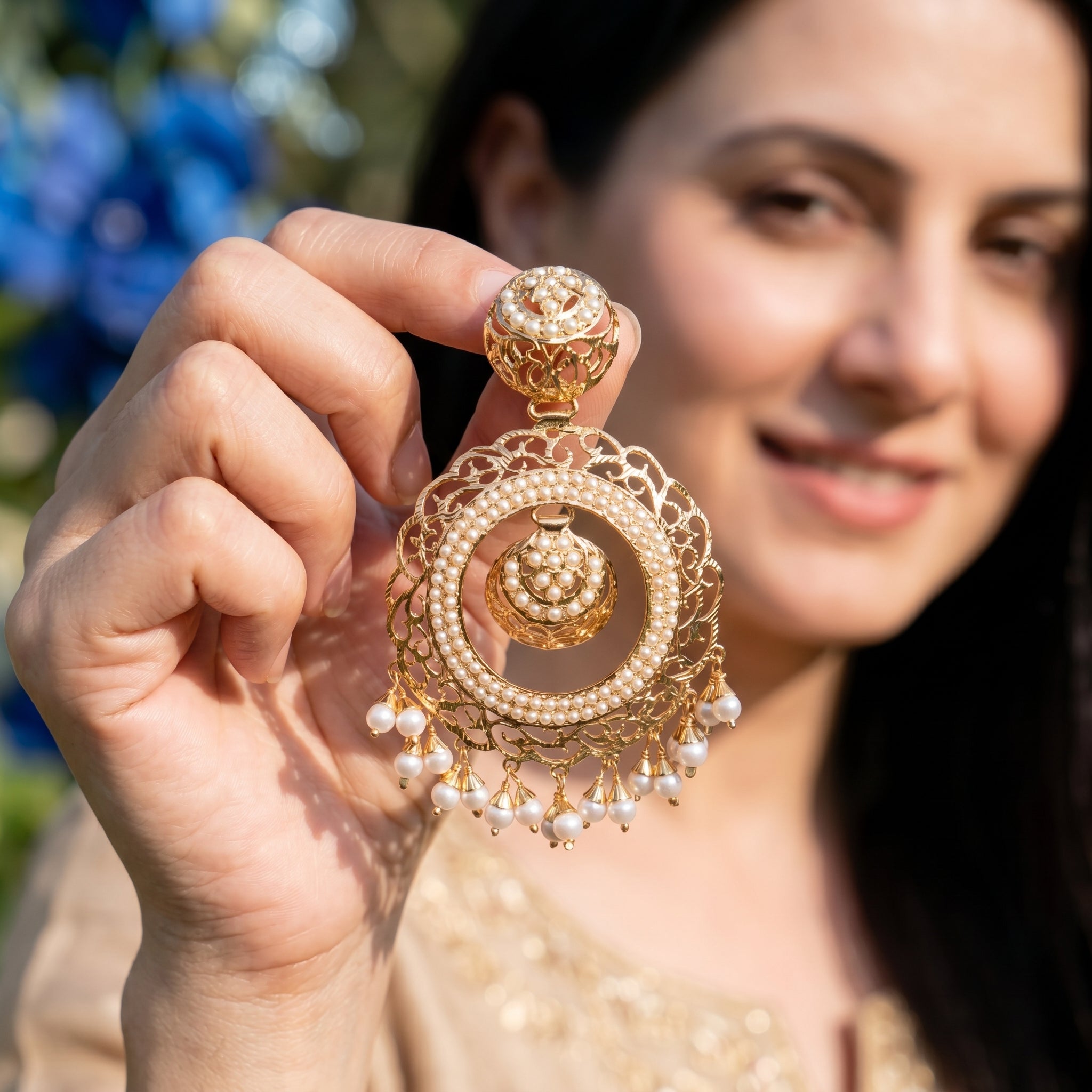 Pearl Filigree Chandbali Earrings | Gold Plated on 925 Silver ER.705