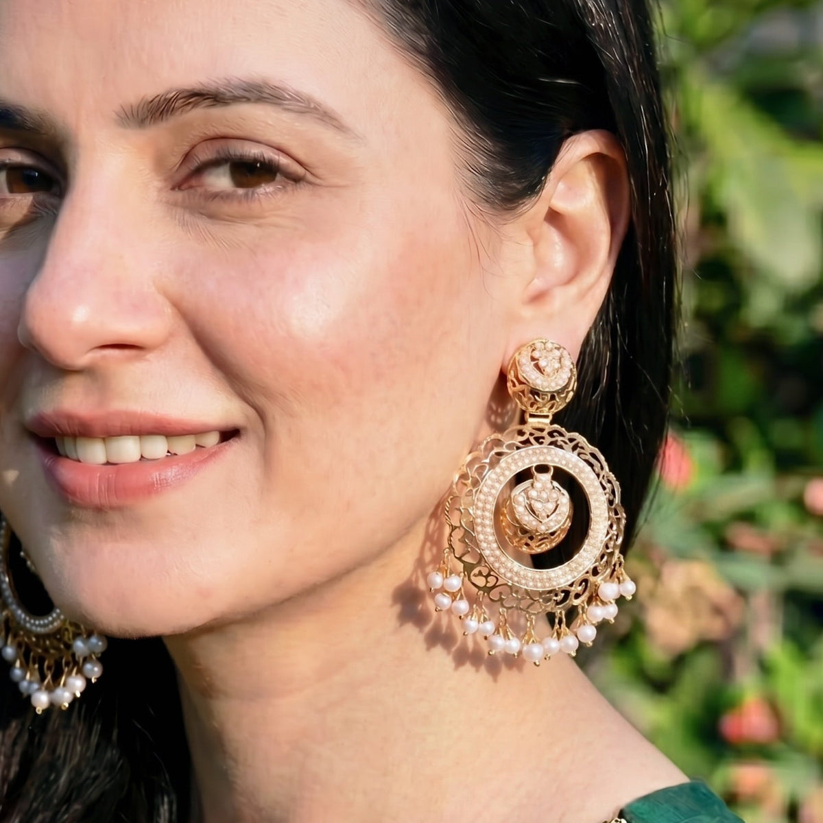 Pearl Filigree Chandbali Earrings | Gold Plated on 925 Silver ER.705