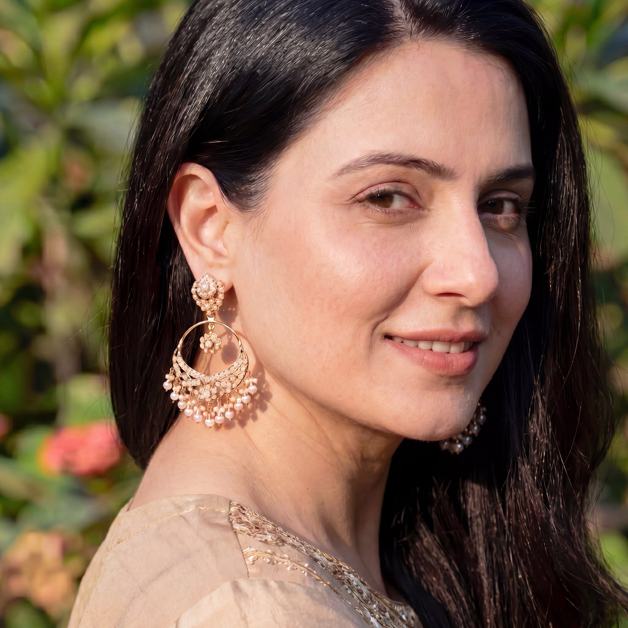 Pearl Chandbali Jhumka Earrings on Silver Base | ER 718