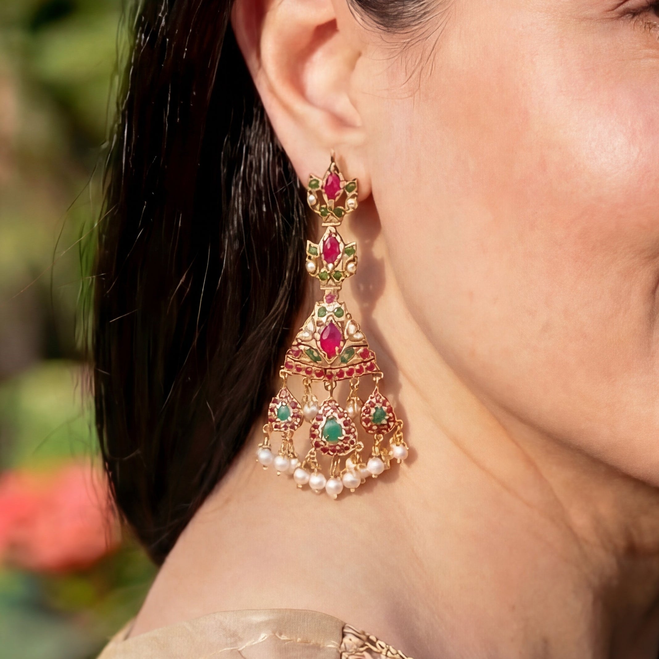 Long Multicoloured Earrings | Gold Plated Indian Jadau Earrings ER 098