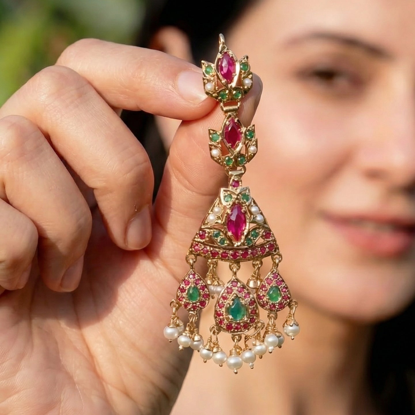 Long Multicoloured Earrings | Gold Plated Indian Jadau Earrings ER 098