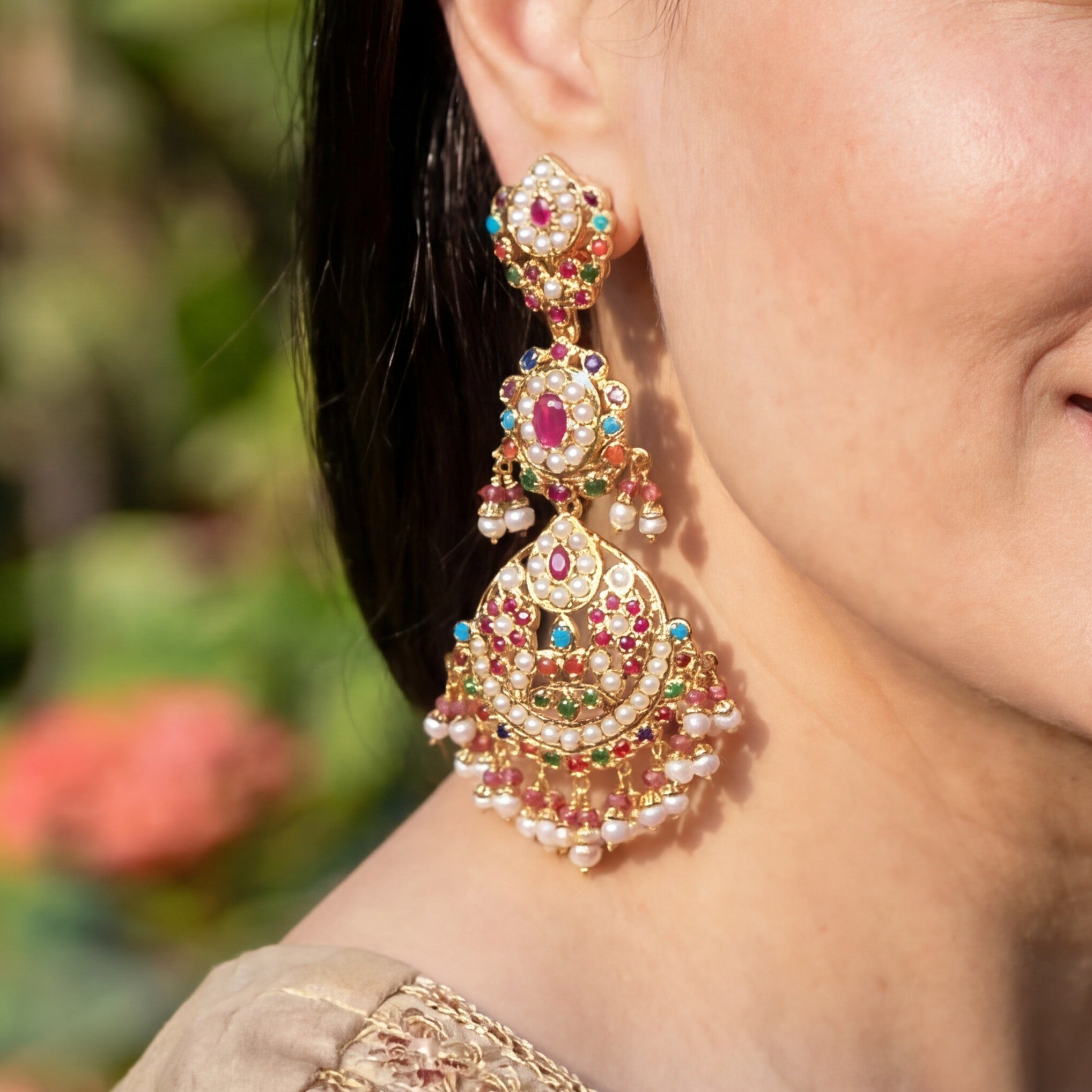 Magnificient Navaratna Danglers | Indian Silver Earrings ER 377