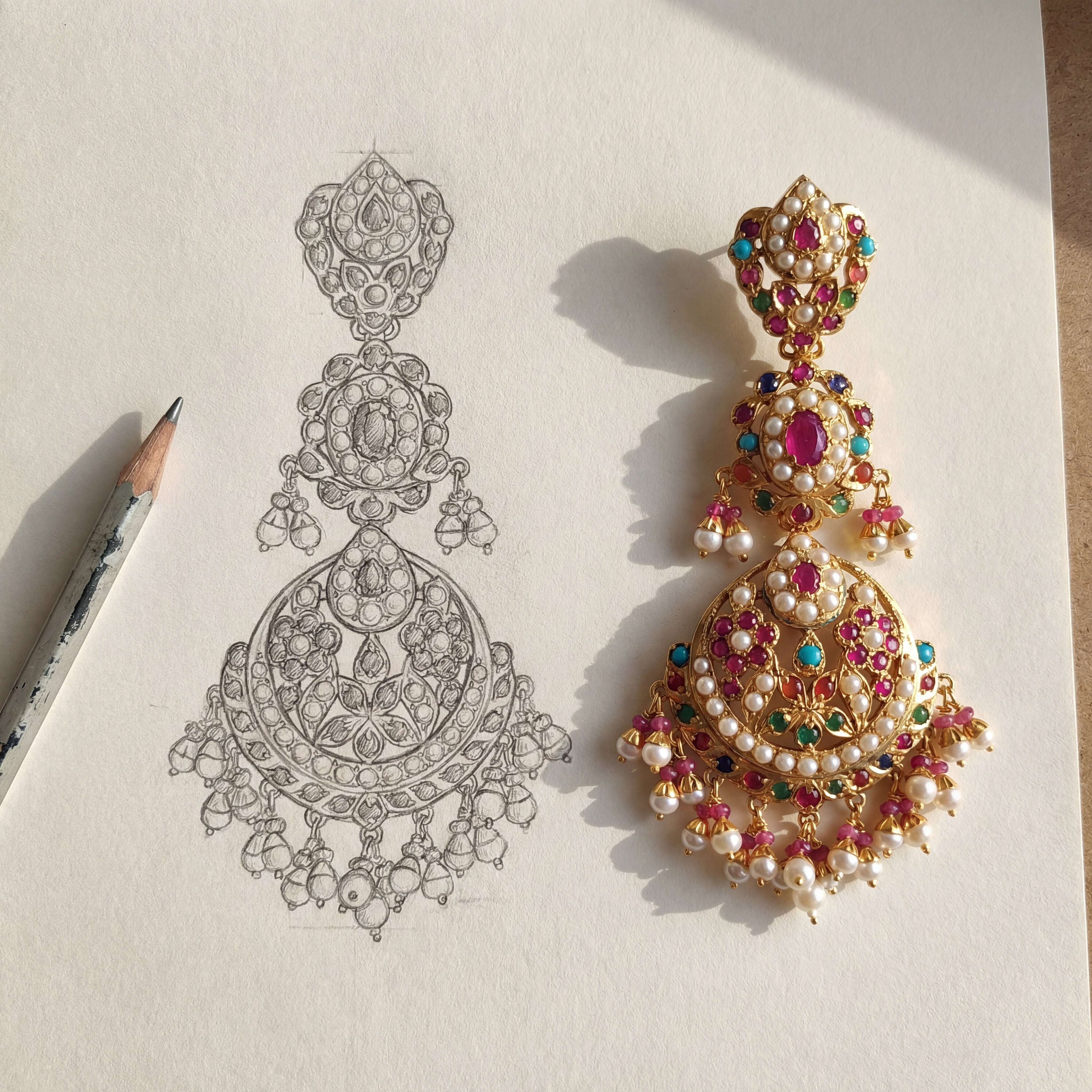 Magnificient Navaratna Danglers | Indian Silver Earrings ER 377