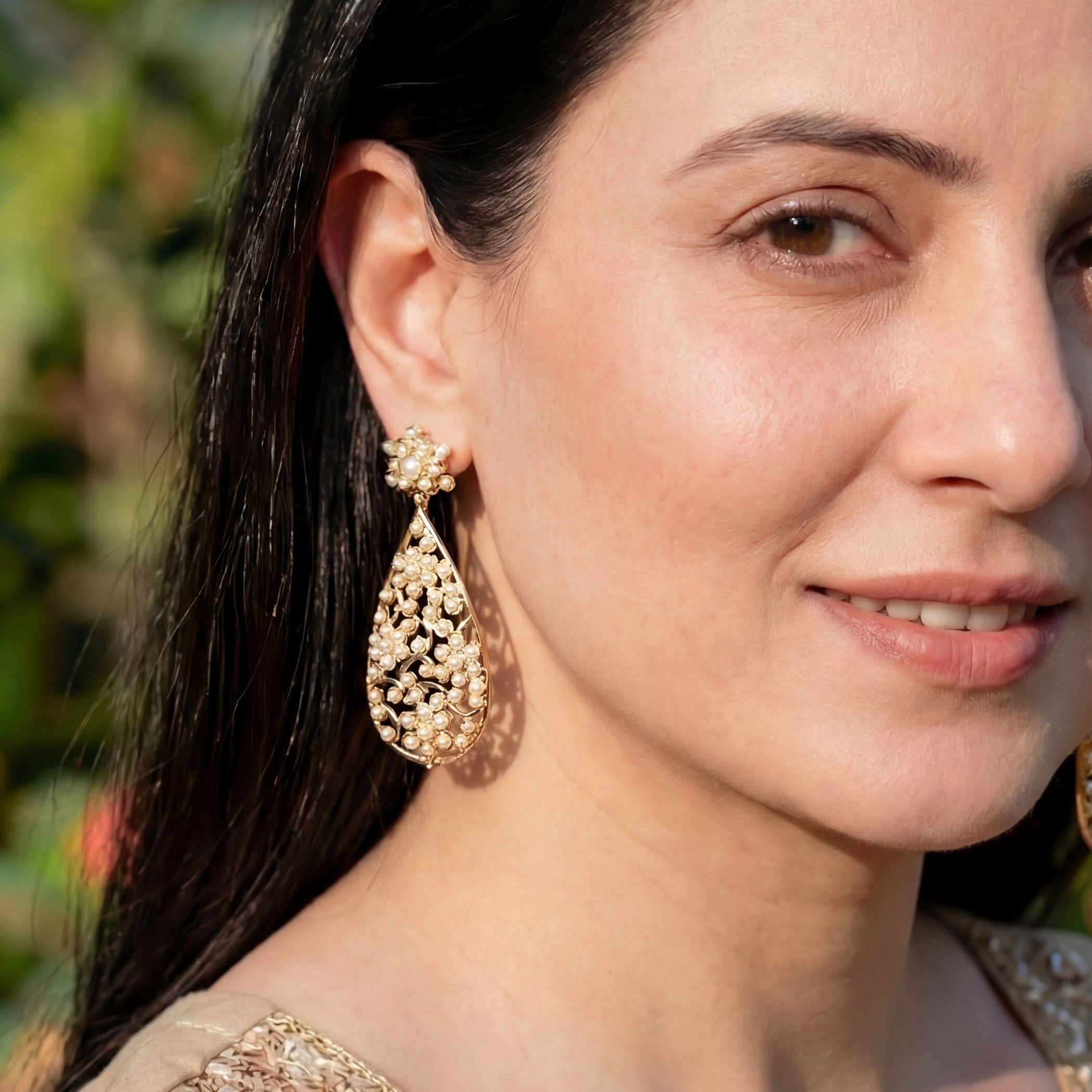 Gold Finished Delicate Pearl Drop Earrings in Silver ER 234