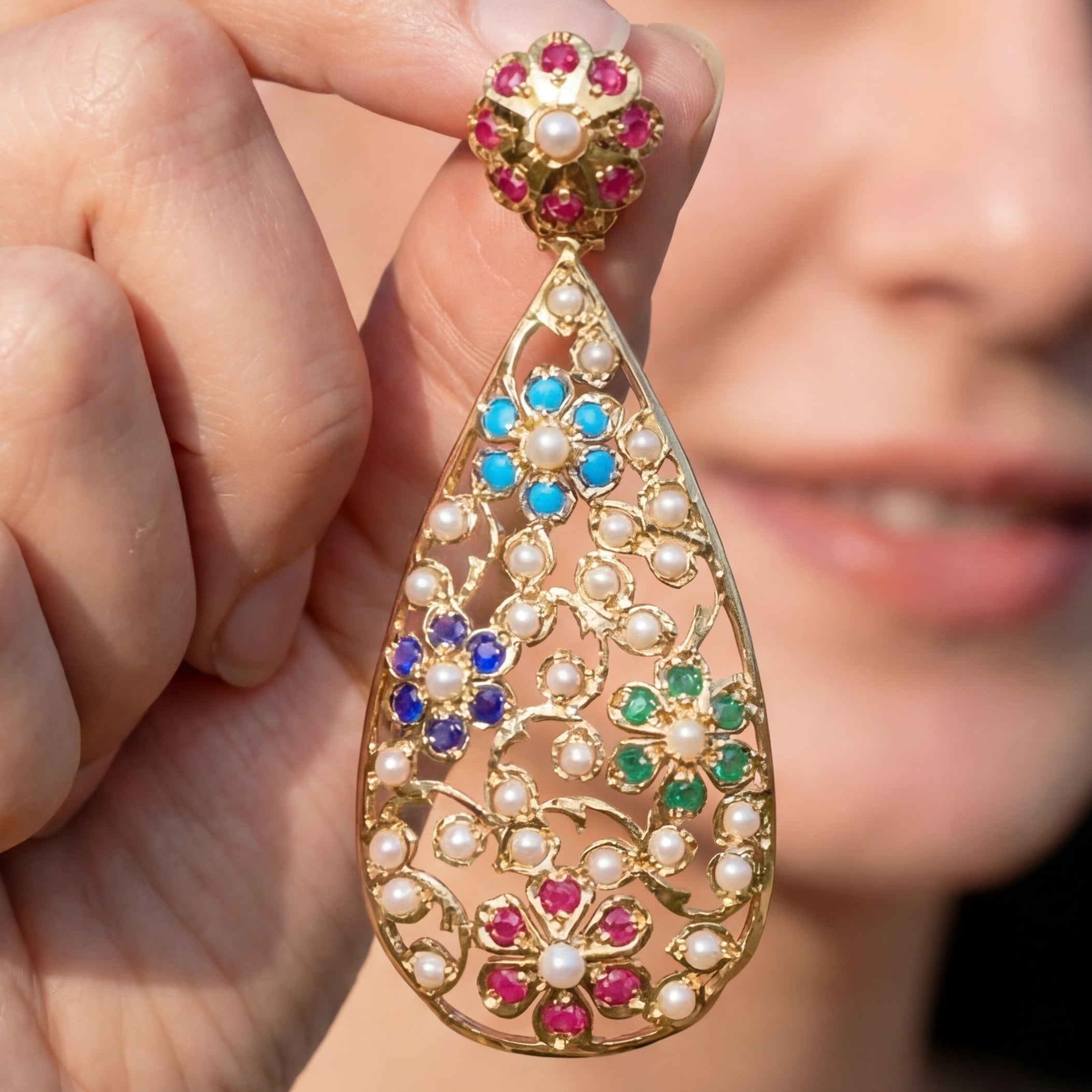 Gold Plated Navaratna Earrings | Indian Western Design For Women & Girls | Long Dainty Modern Earrings ER 200