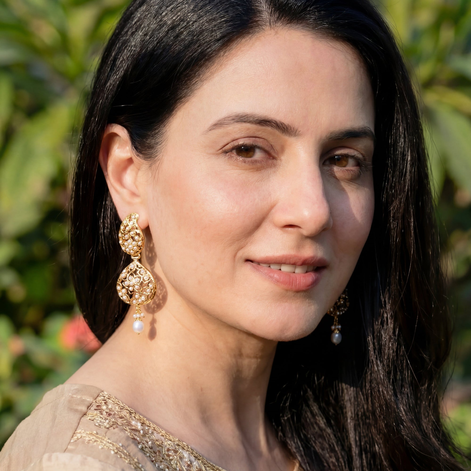 Dainty Floral Pearl Earrings | Indo-Western Design | Gold Plated Pearl Jewellery Online ER 379