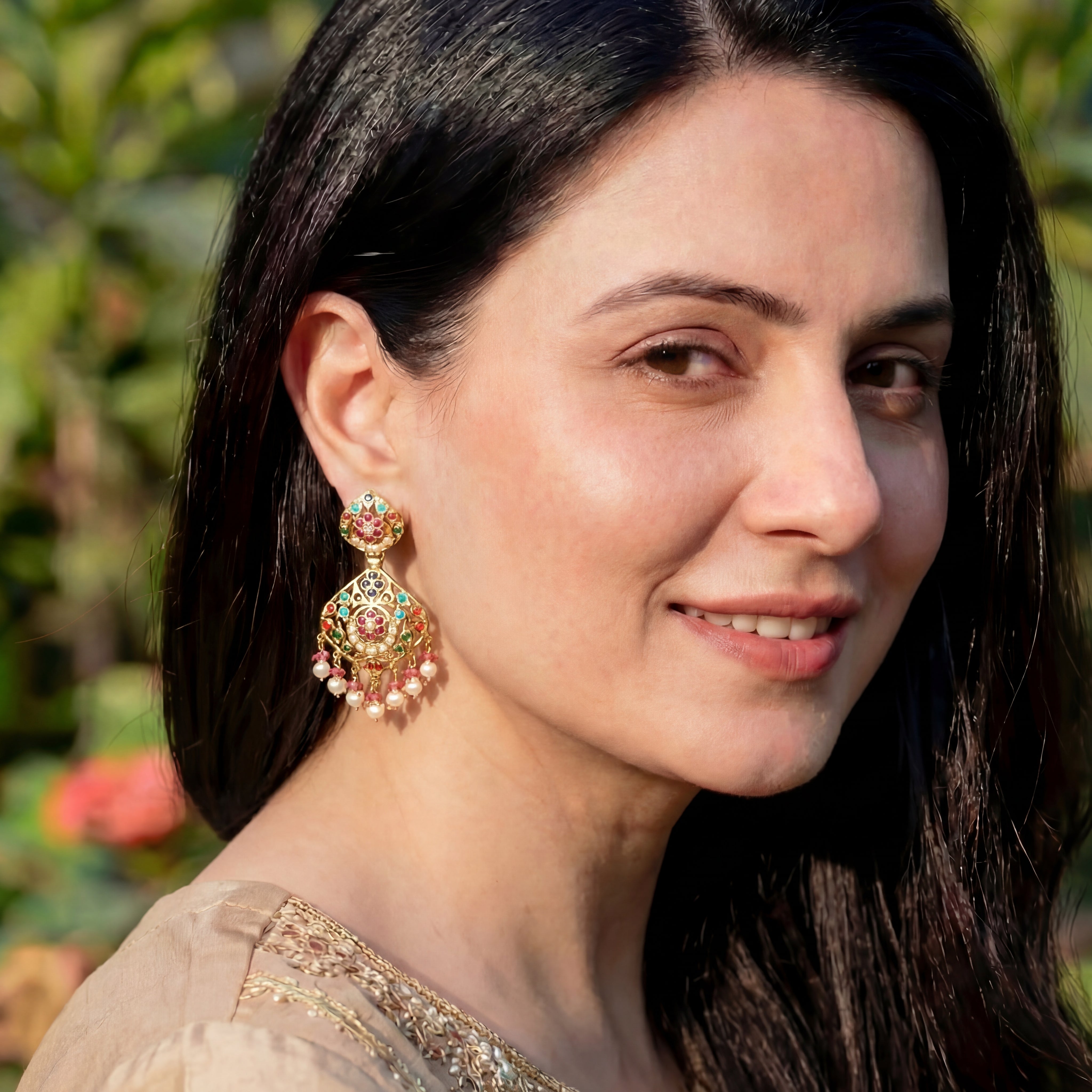 Navratana Earrings | Indian Jewelry on 925 Silver | Punjabi Jadau Jewelry ER 188