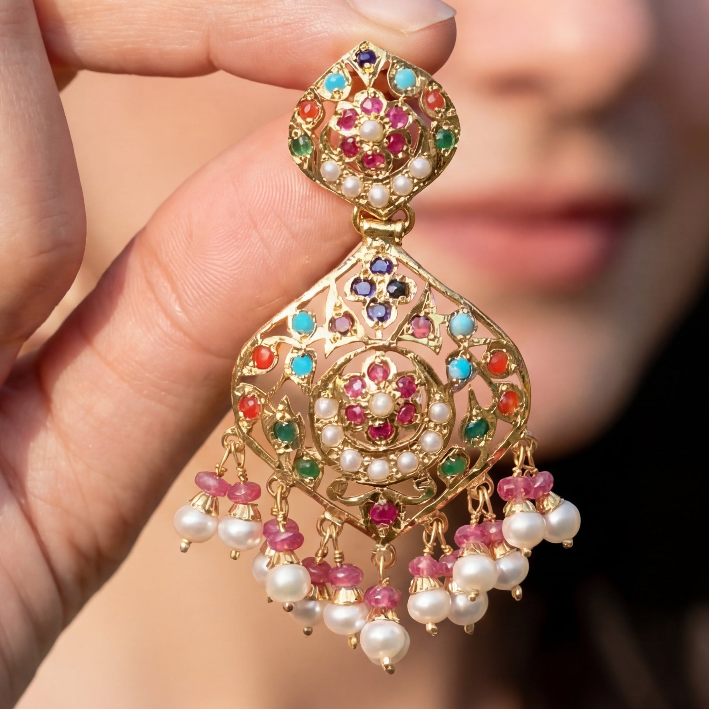 Navratana Earrings | Indian Jewelry on 925 Silver | Punjabi Jadau Jewelry ER 188
