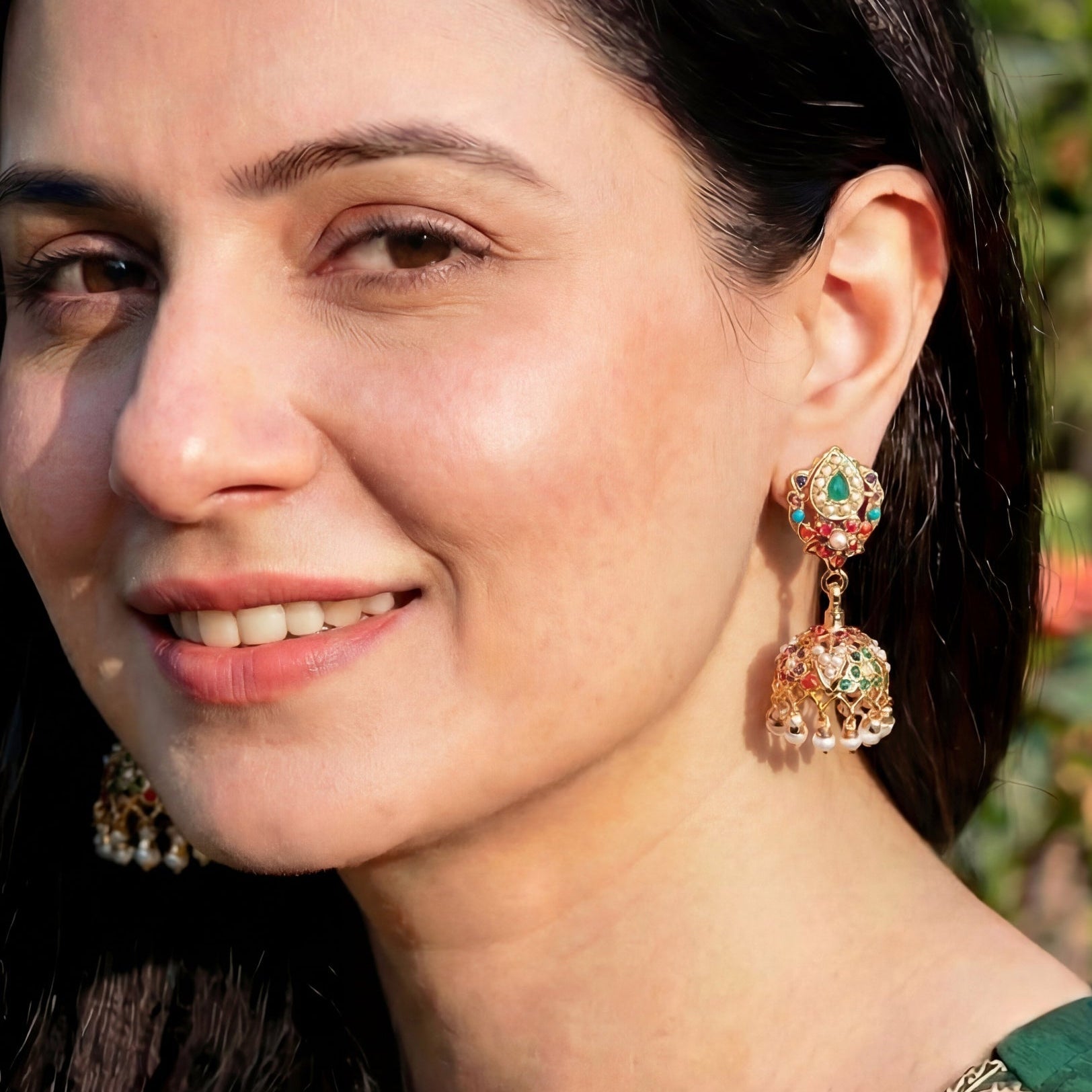 Silver Jhumki | Navratna Color Combination| Small Dainty Size ER 588