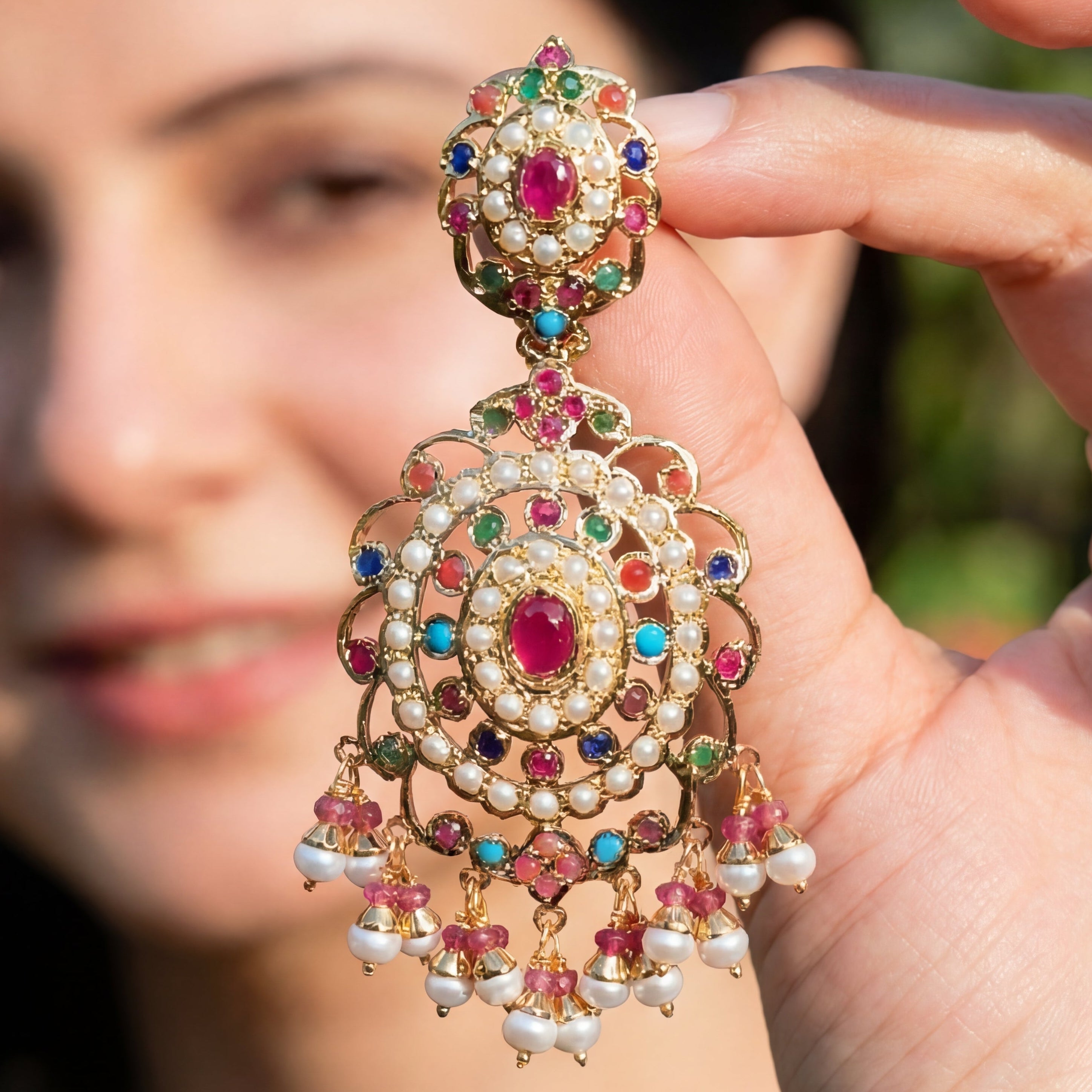 Statement Navaratna Long Earrings For Women | Fine 925 Silver Indian Jewellery ER 444