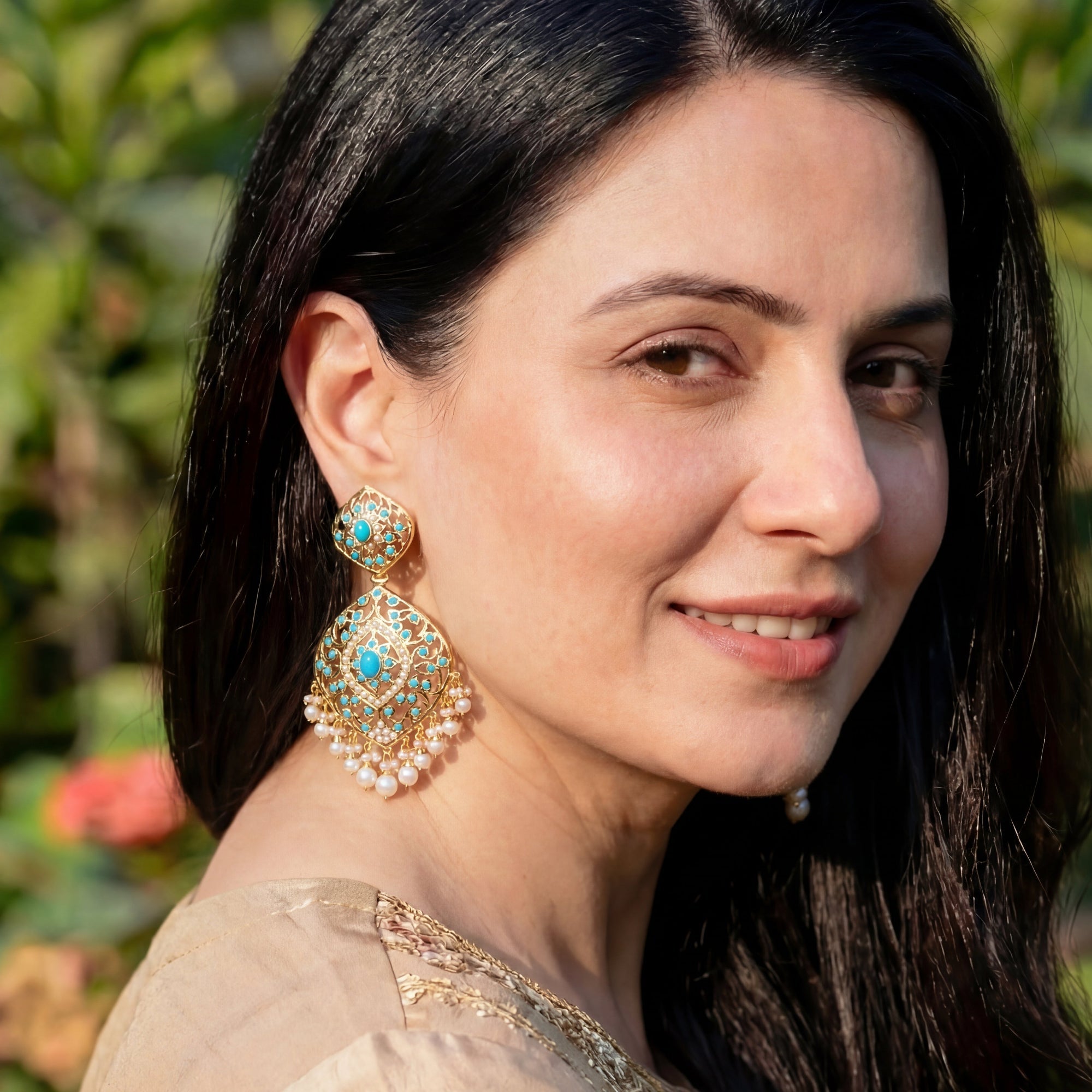 Antique Style Indian Earrings on Silver | Exquisite Turquoise Earrings ER 292